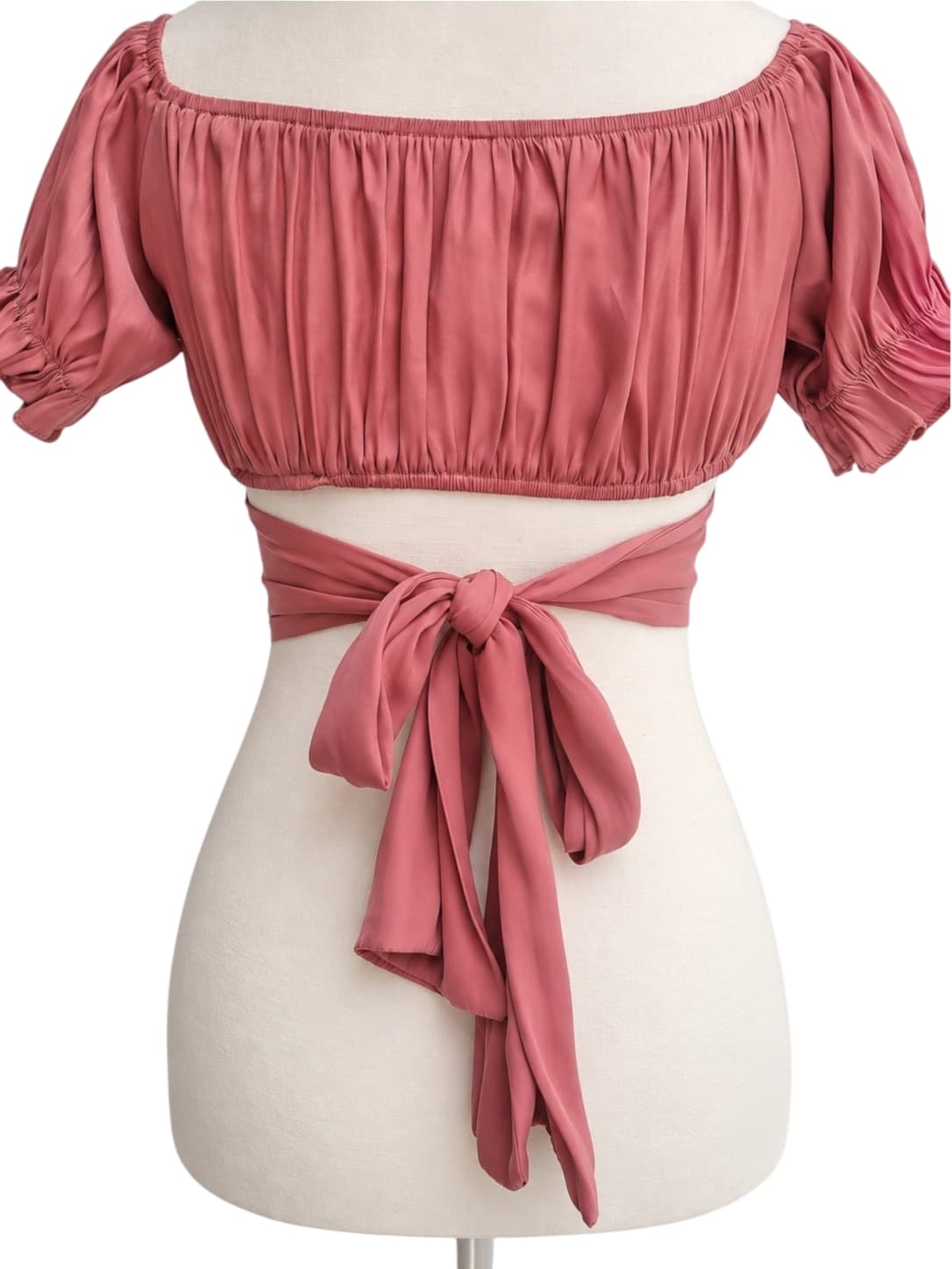INDIKAH Dusty Rose Pink Puff Sleeve Tie Back Crop Top Size 12 — photo 5 of 8