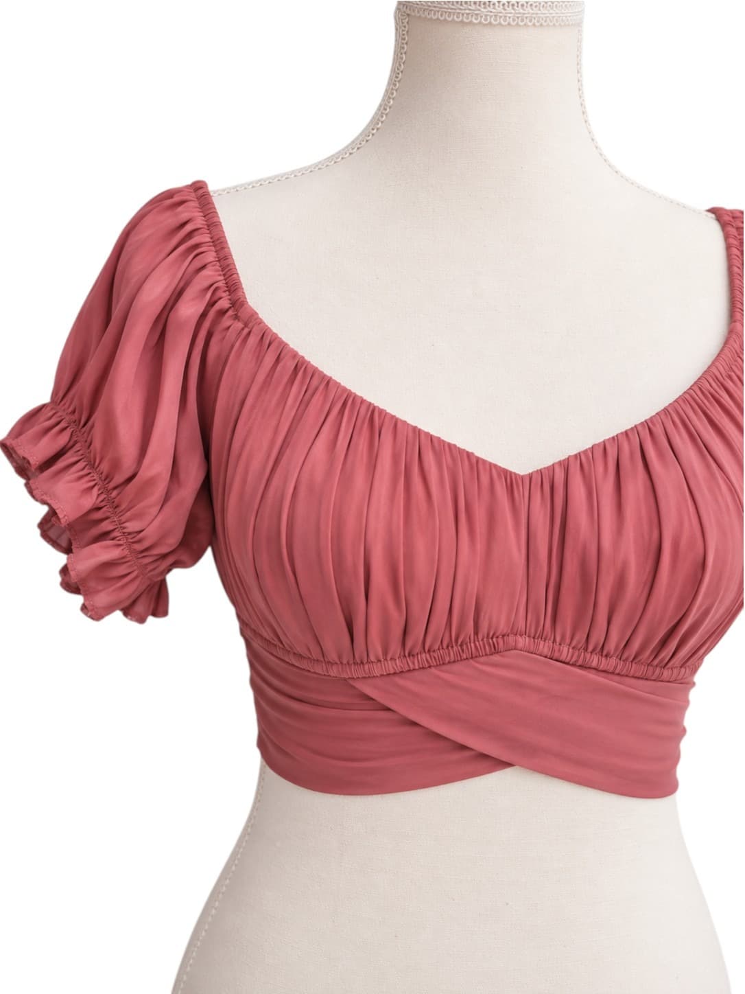 INDIKAH Dusty Rose Pink Puff Sleeve Tie Back Crop Top Size 12 — photo 3 of 8