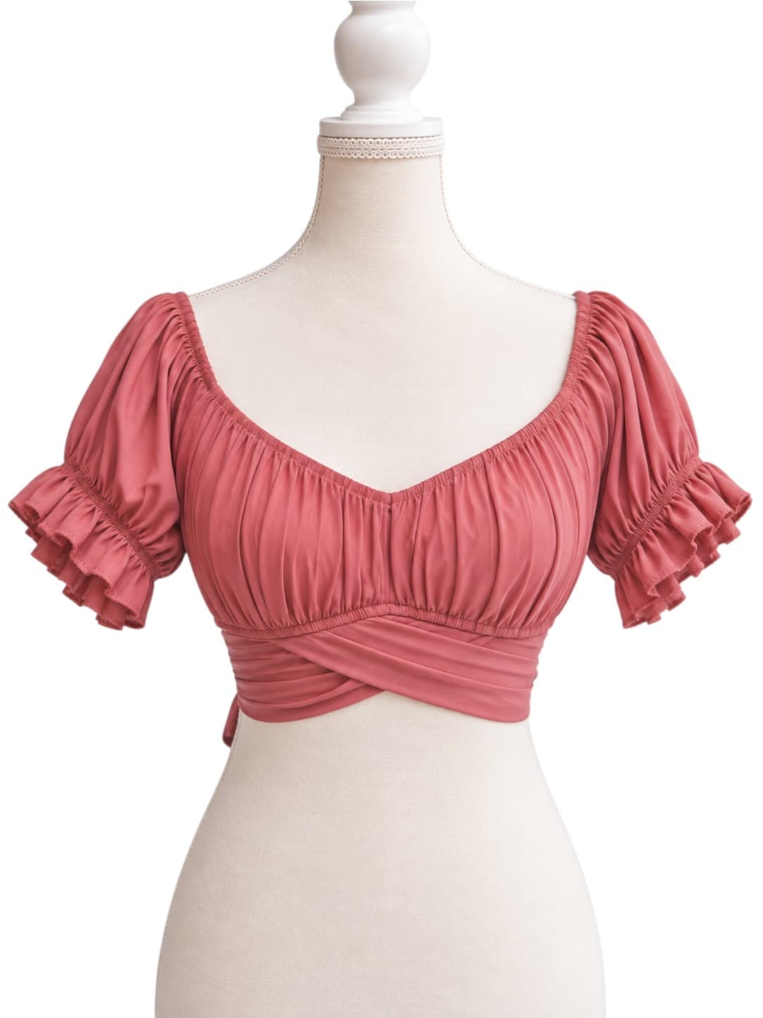 INDIKAH Dusty Rose Pink Puff Sleeve Tie Back Crop Top Size 12 — photo 1 of 8