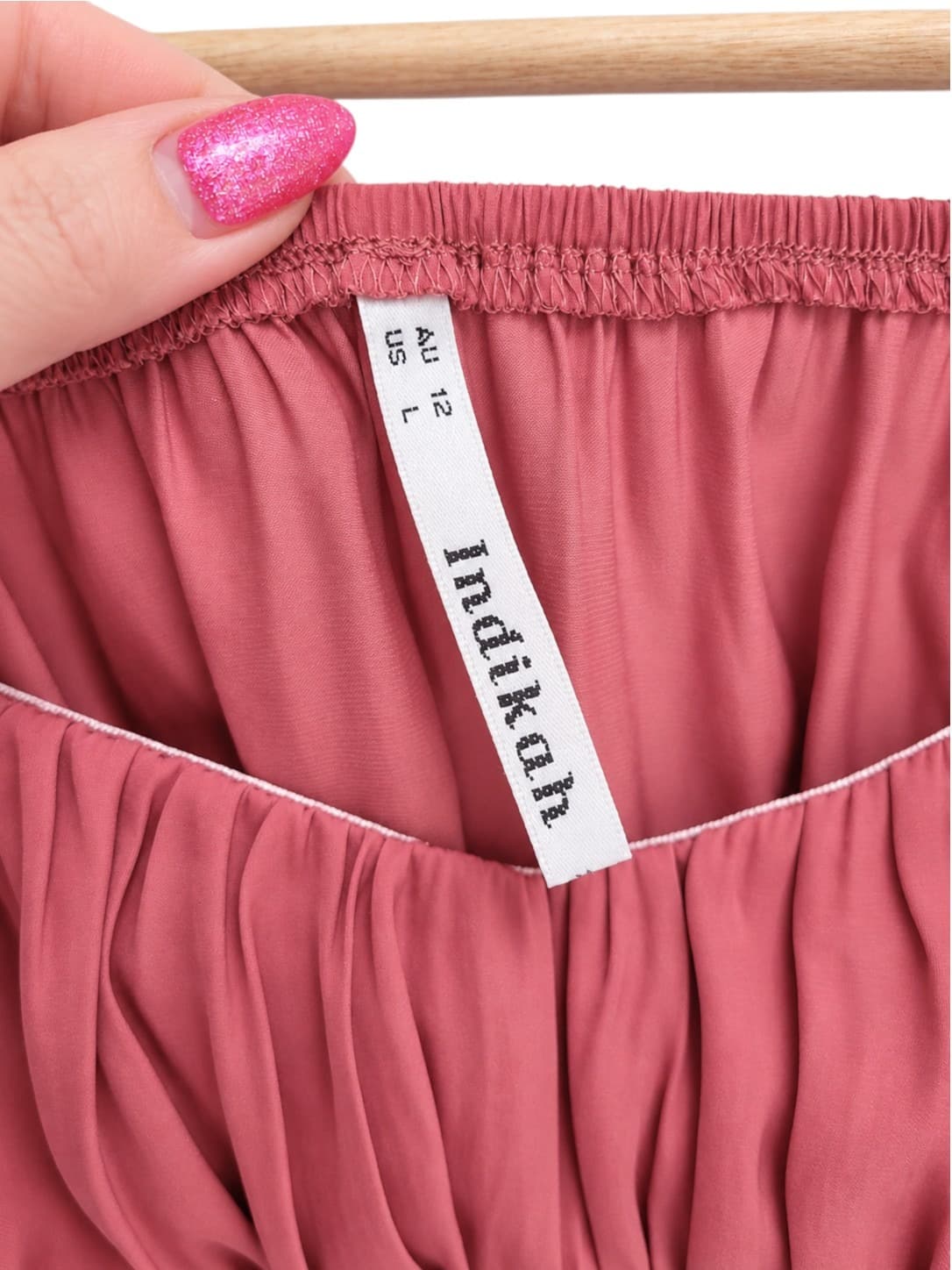 INDIKAH Dusty Rose Pink Puff Sleeve Tie Back Crop Top Size 12 — photo 6 of 8