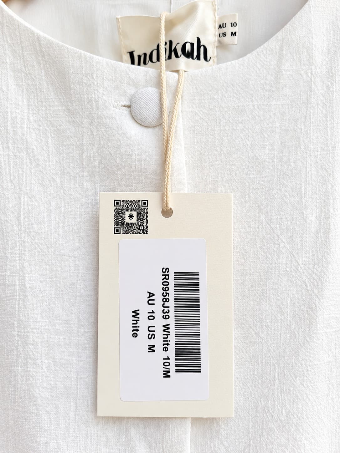 INDIKAH White Cotton Blend Puff Sleeve Button Front Mini Dress BNWT Size 10 — photo 4 of 8