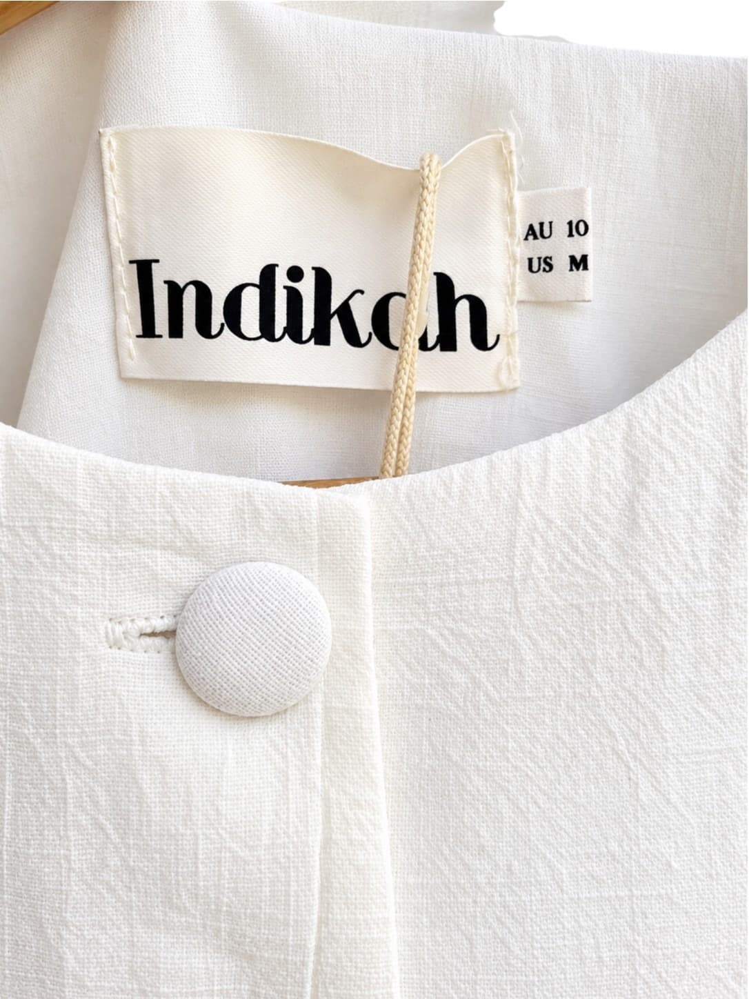 INDIKAH White Cotton Blend Puff Sleeve Button Front Mini Dress BNWT Size 10 — photo 6 of 8
