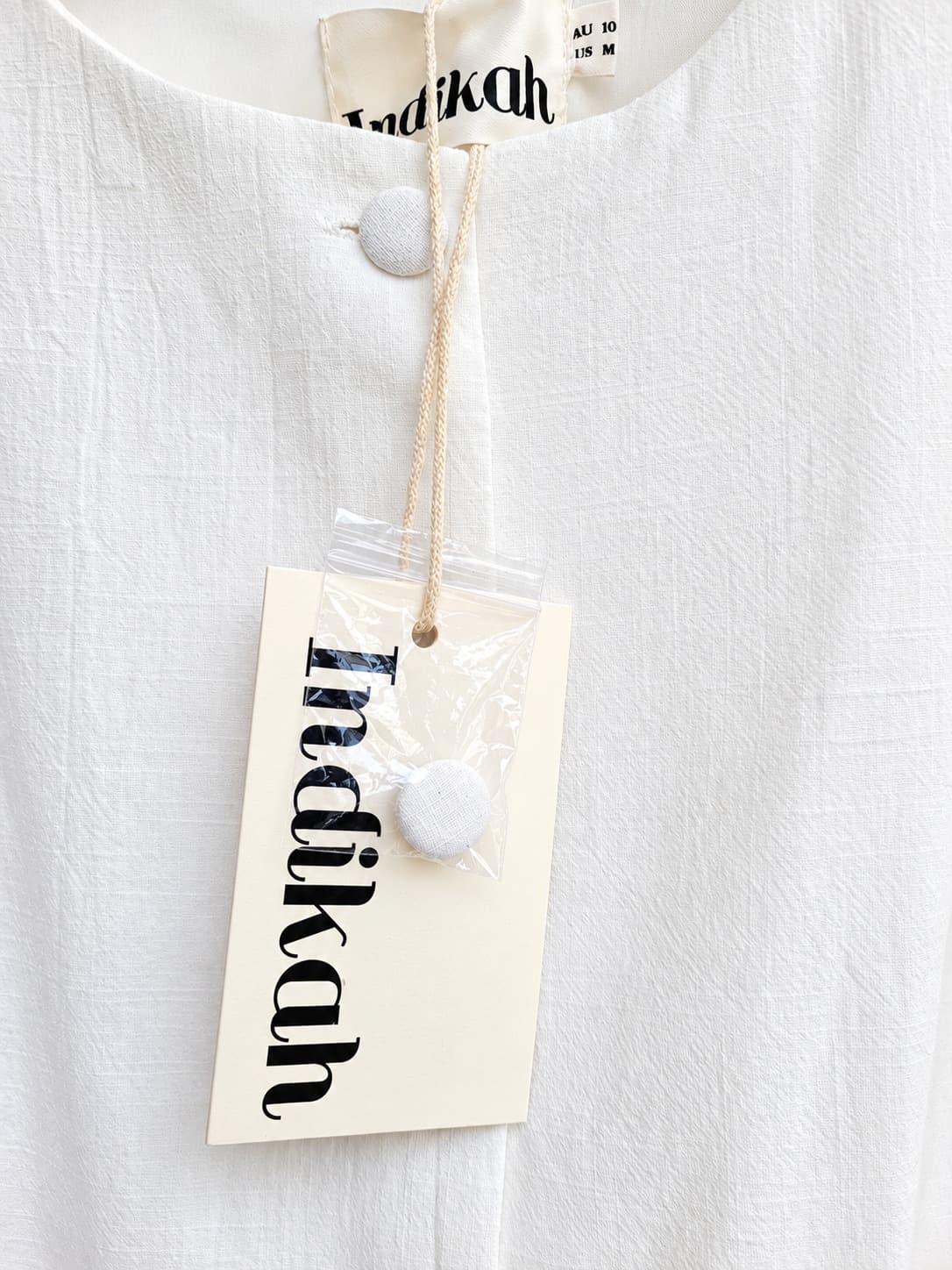 INDIKAH White Cotton Blend Puff Sleeve Button Front Mini Dress BNWT Size 10 — photo 3 of 8