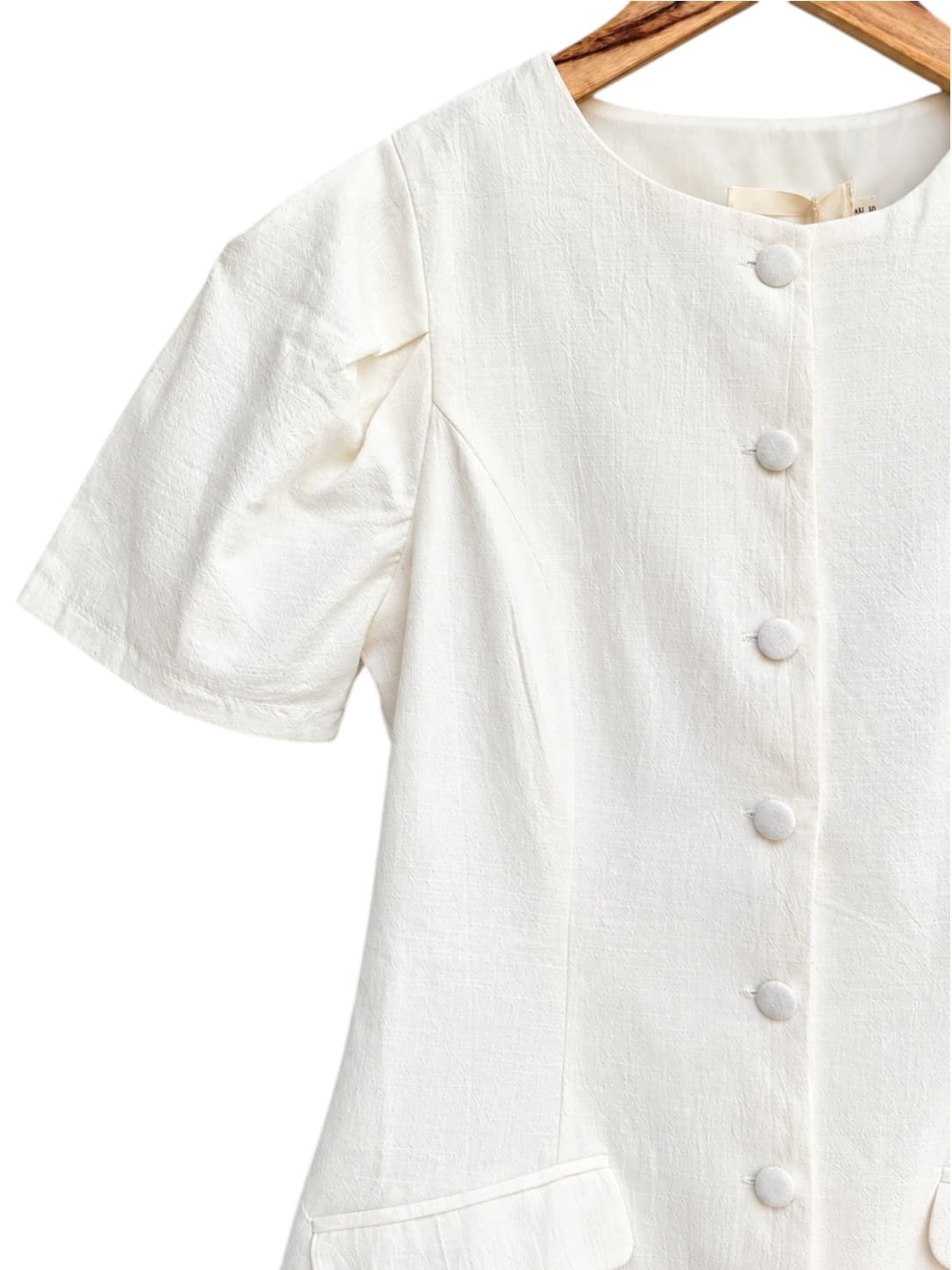 INDIKAH White Cotton Blend Puff Sleeve Button Front Mini Dress BNWT Size 10 — photo 2 of 8