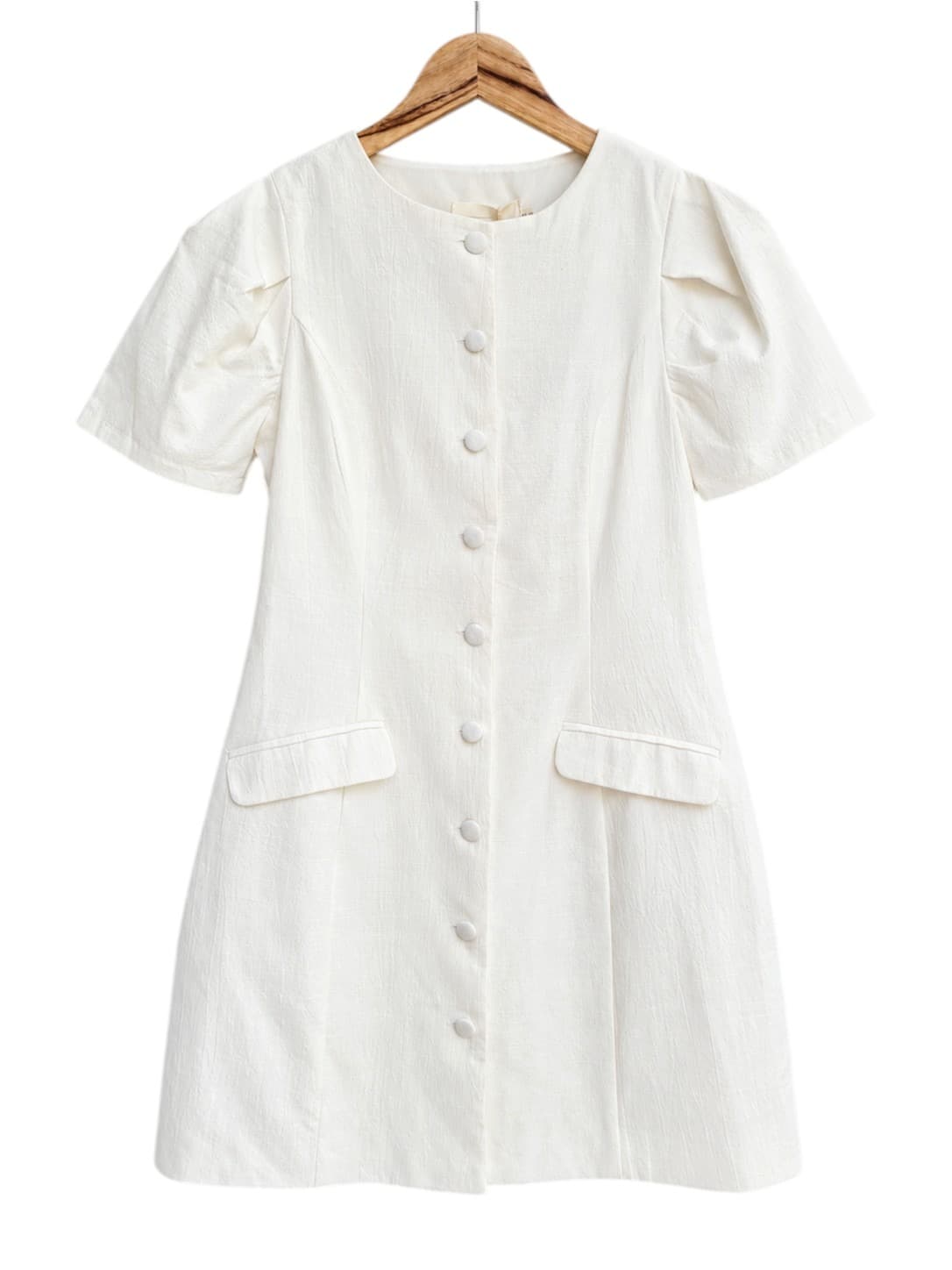 INDIKAH White Cotton Blend Puff Sleeve Button Front Mini Dress BNWT Size 10 — photo 1 of 8