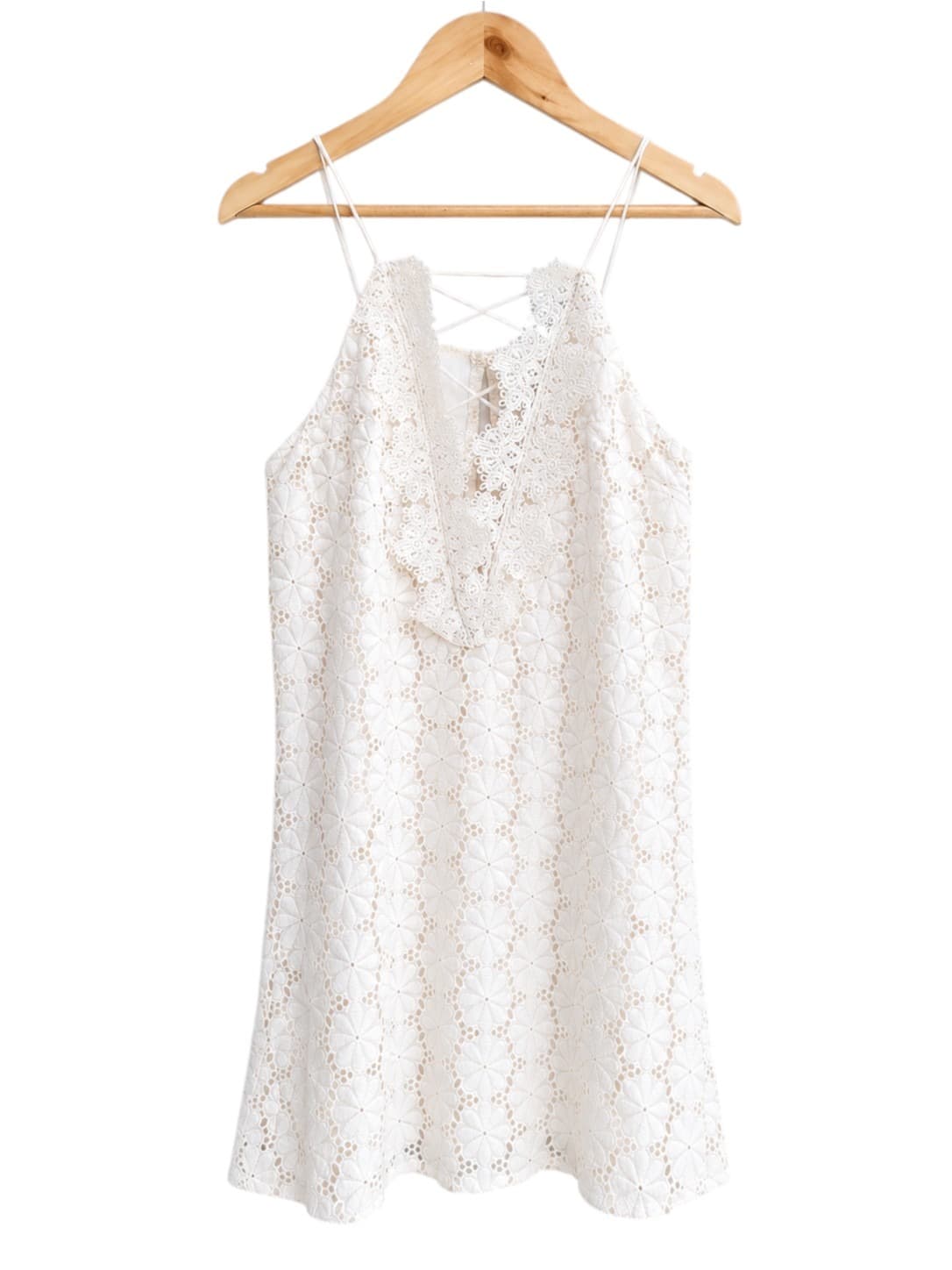 INDIKAH White Floral Lace Mini Dress Lace Up Back Size 10 — photo 1 of 6