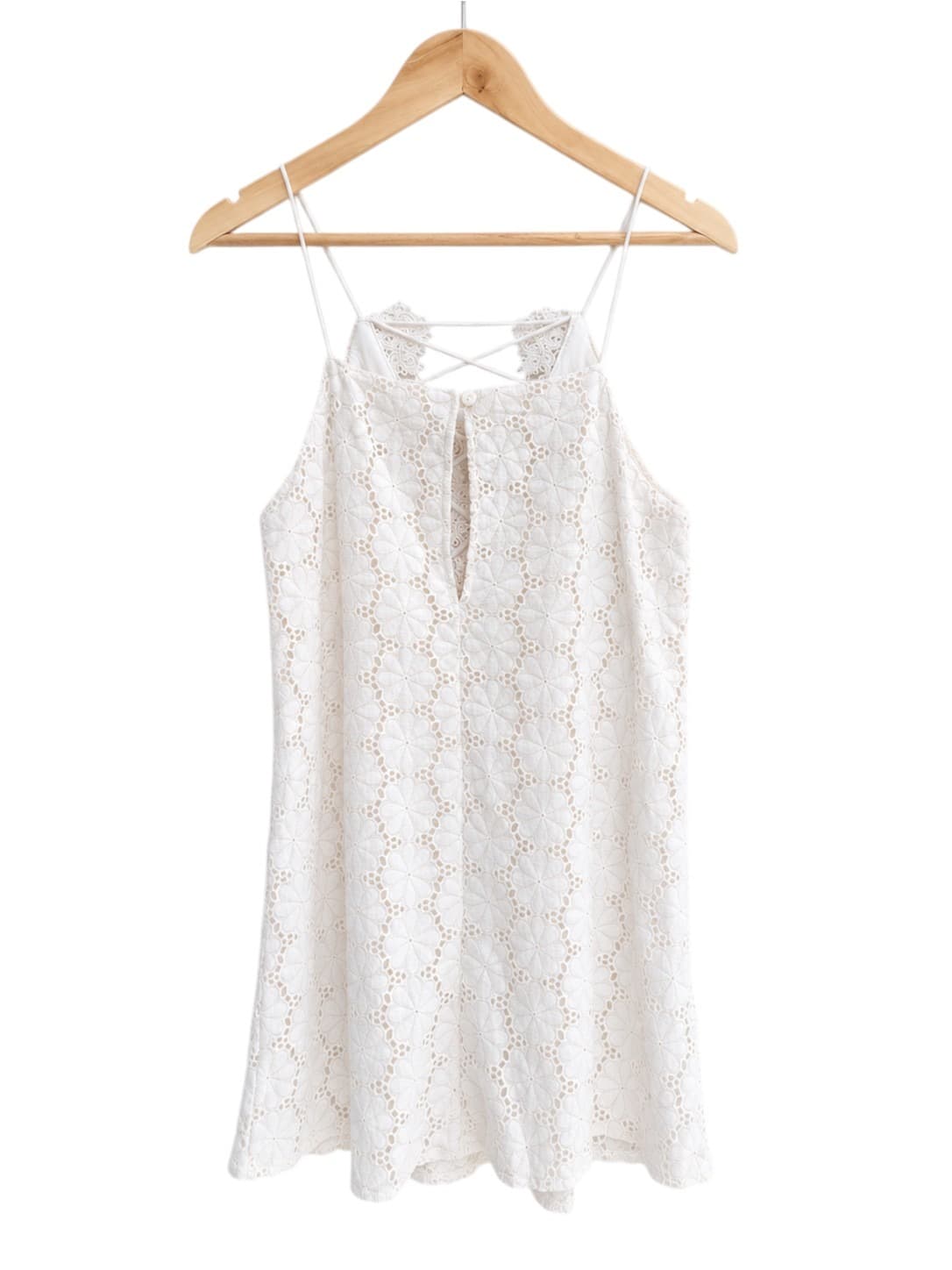 INDIKAH White Floral Lace Mini Dress Lace Up Back Size 10 — photo 3 of 6