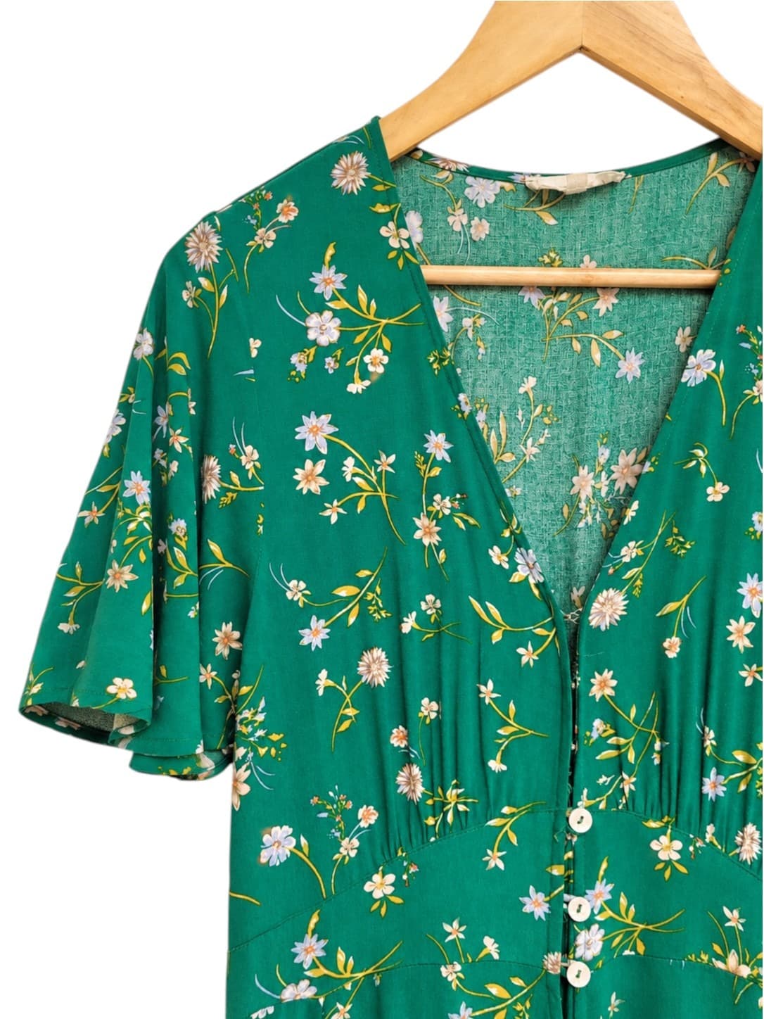 IRIS MAXI Green Floral Button Front Flutter Sleeve Maxi Dress Size 8 — photo 1 of 8