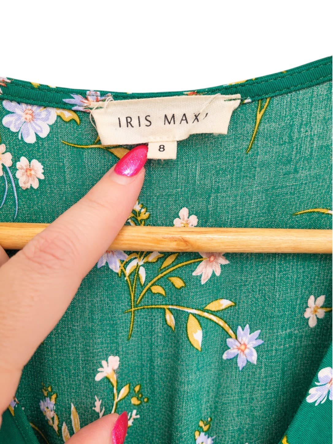 IRIS MAXI Green Floral Button Front Flutter Sleeve Maxi Dress Size 8 — photo 6 of 8