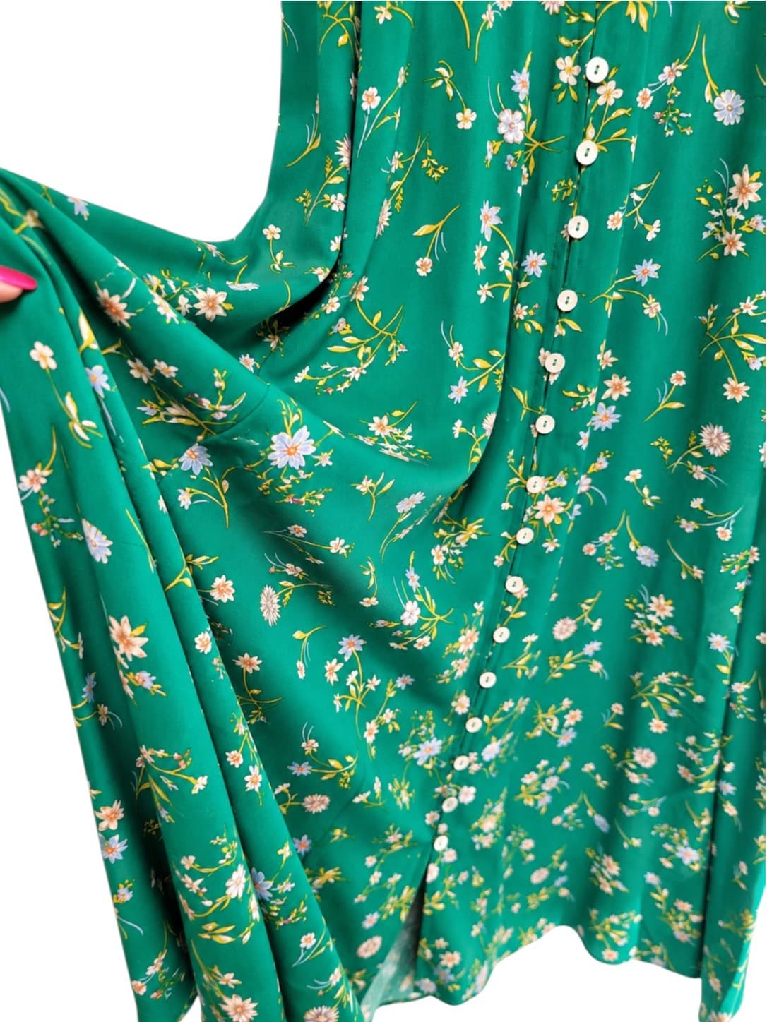 IRIS MAXI Green Floral Button Front Flutter Sleeve Maxi Dress Size 8 — photo 4 of 8