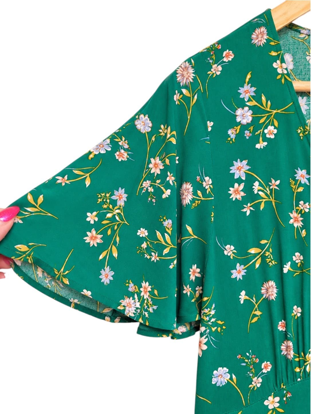 IRIS MAXI Green Floral Button Front Flutter Sleeve Maxi Dress Size 8 — photo 3 of 8