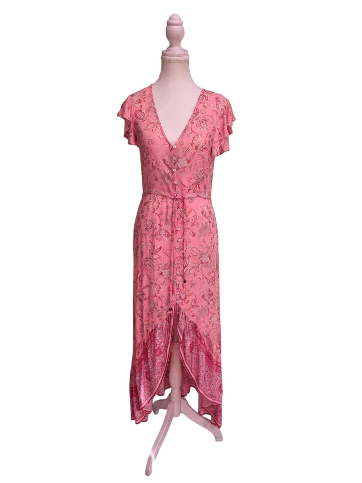 IRIS MAXI Magnolia Playdress Coral Pink Floral Button Front Dress Size 8 — photo 1 of 8