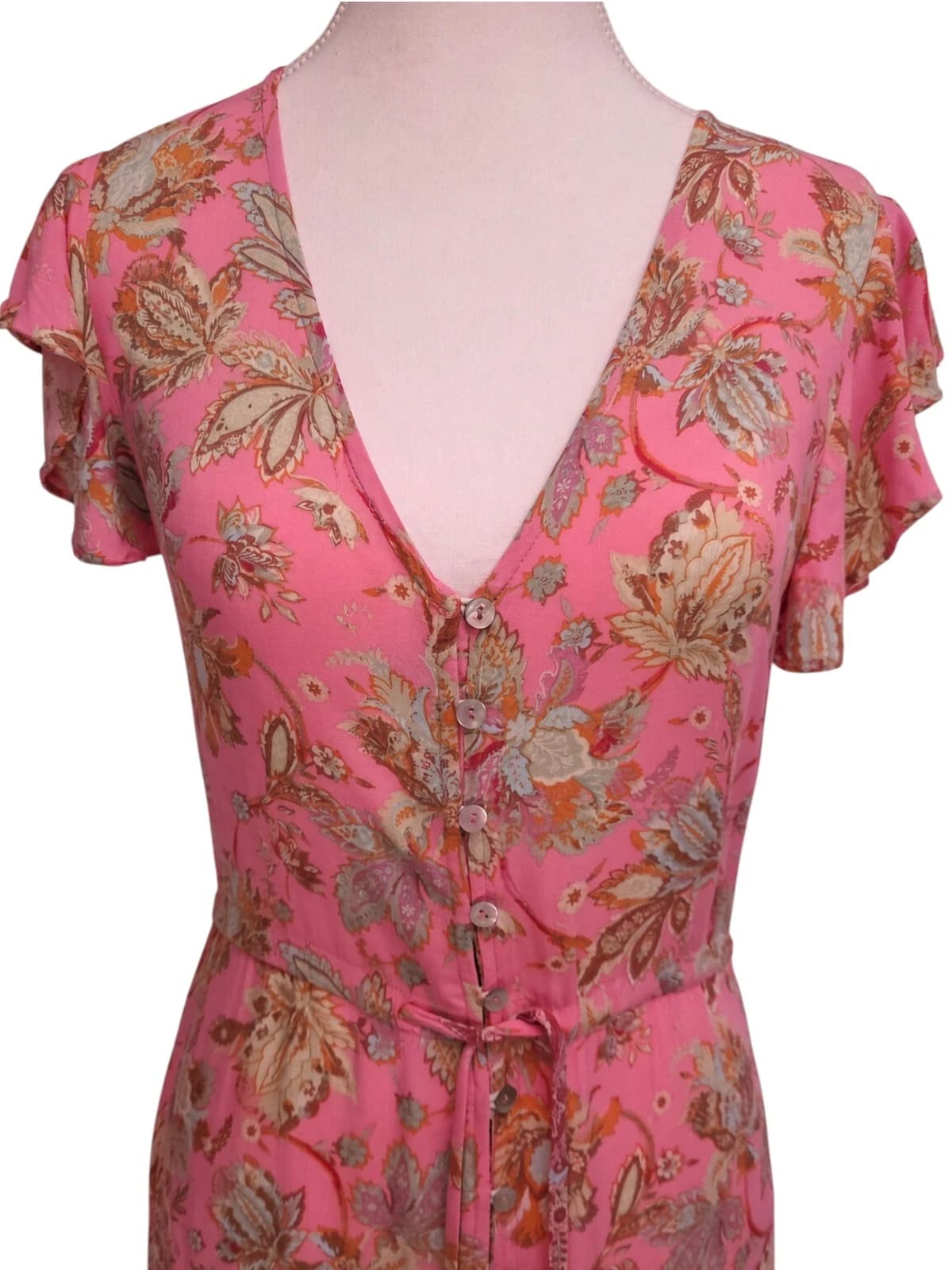 IRIS MAXI Magnolia Playdress Coral Pink Floral Button Front Dress Size 8 — photo 2 of 8
