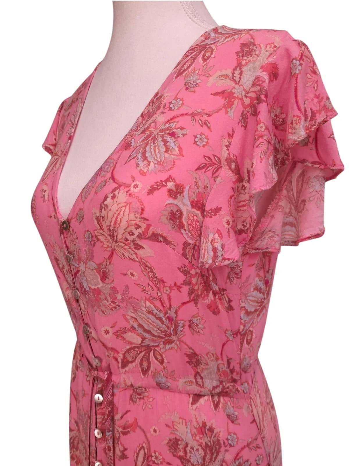 IRIS MAXI Magnolia Playdress Coral Pink Floral Button Front Dress Size 8 — photo 4 of 8