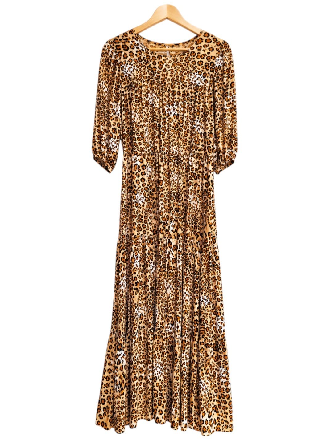 IVORY Leopard Print Tiered Maxi Dress V Neck Tie Waist Size 8 — photo 5 of 8
