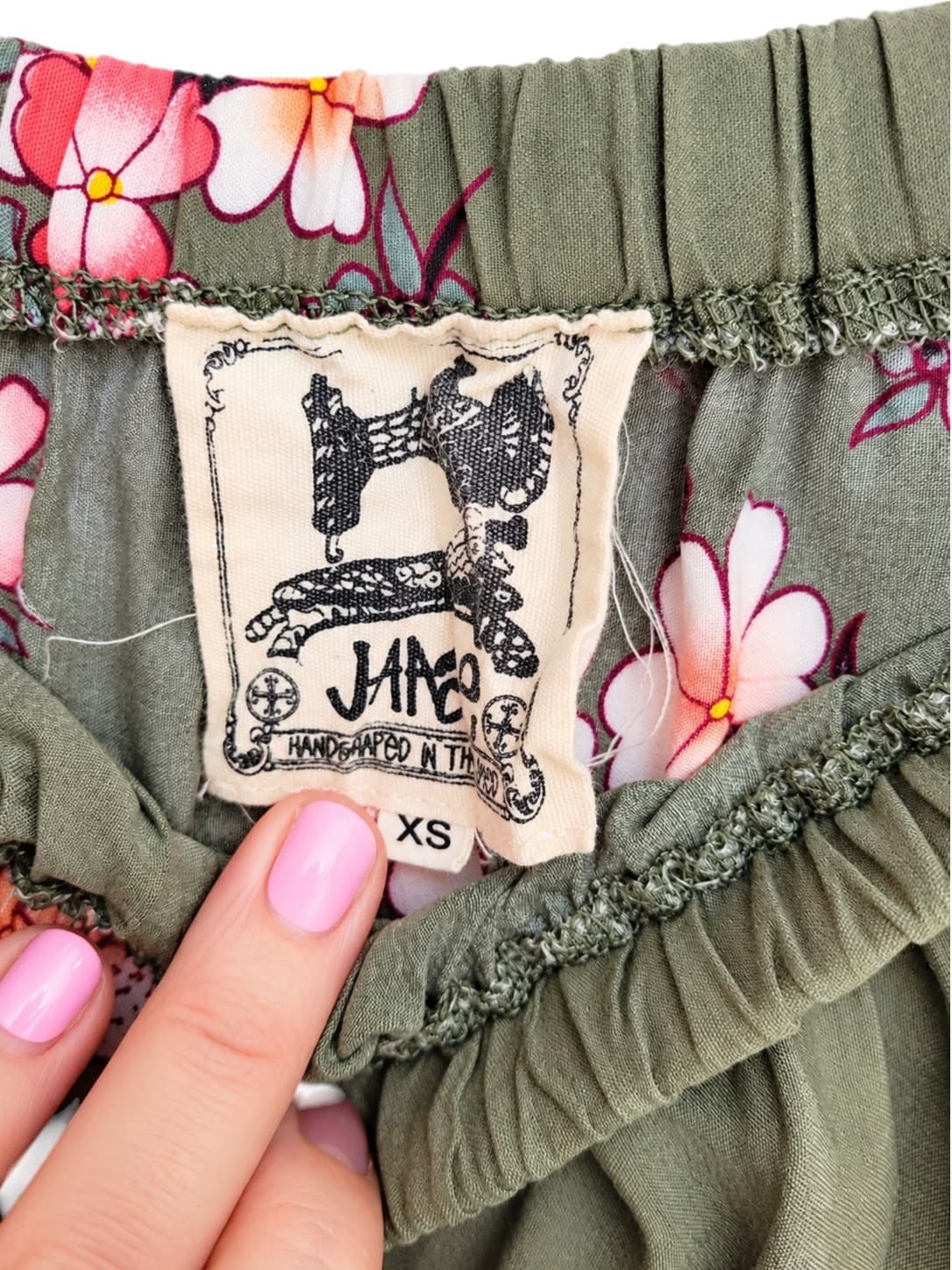 JAASE Olive Green Floral Bird Print Off Shoulder Crop Top Size XS — photo 6 of 8
