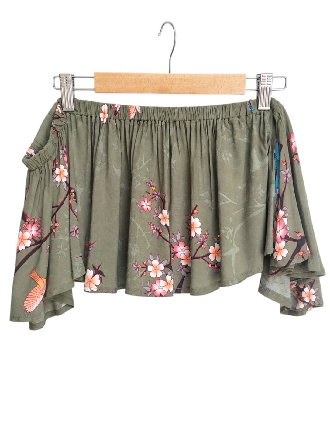 JAASE Olive Green Floral Bird Print Off Shoulder Crop Top Size XS — photo 4 of 8