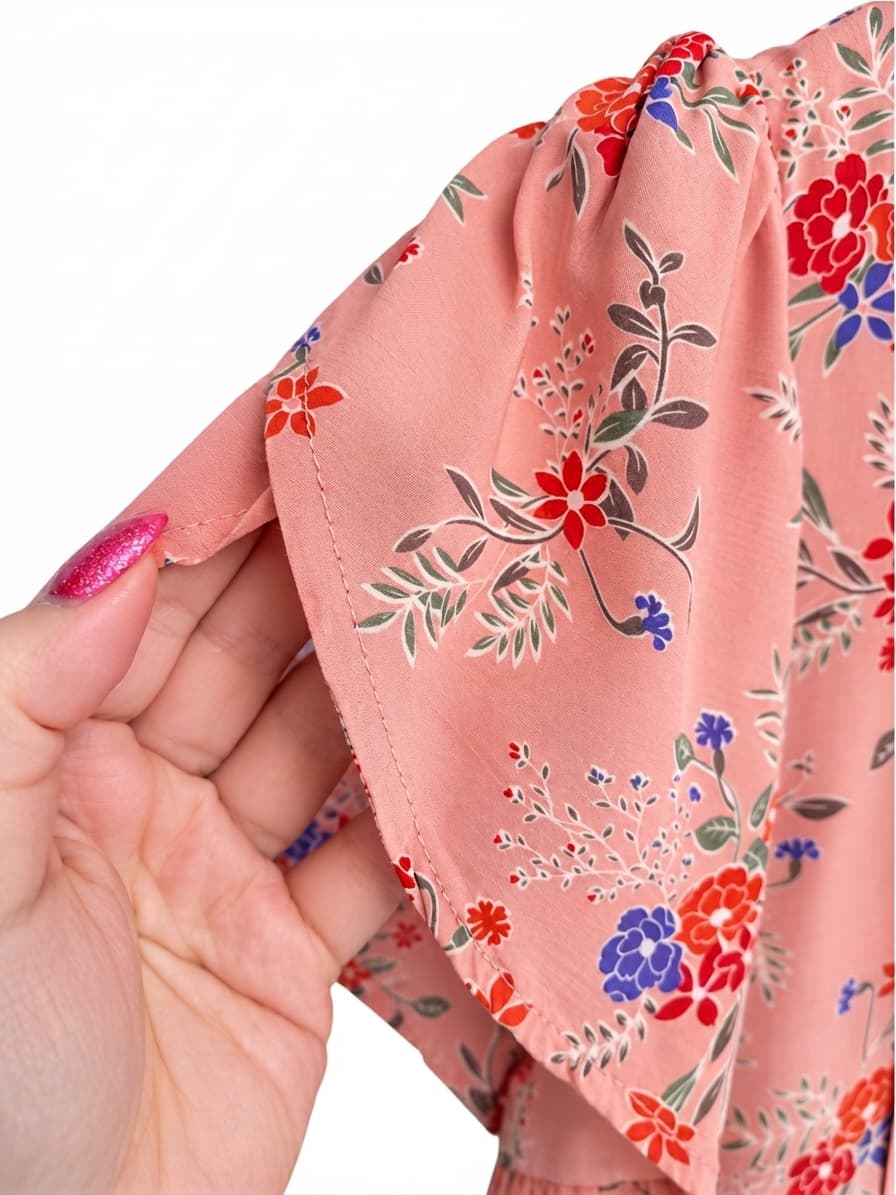 JAASE Pink Floral Flutter Sleeve Tiered Mini Dress Size XS — photo 2 of 8