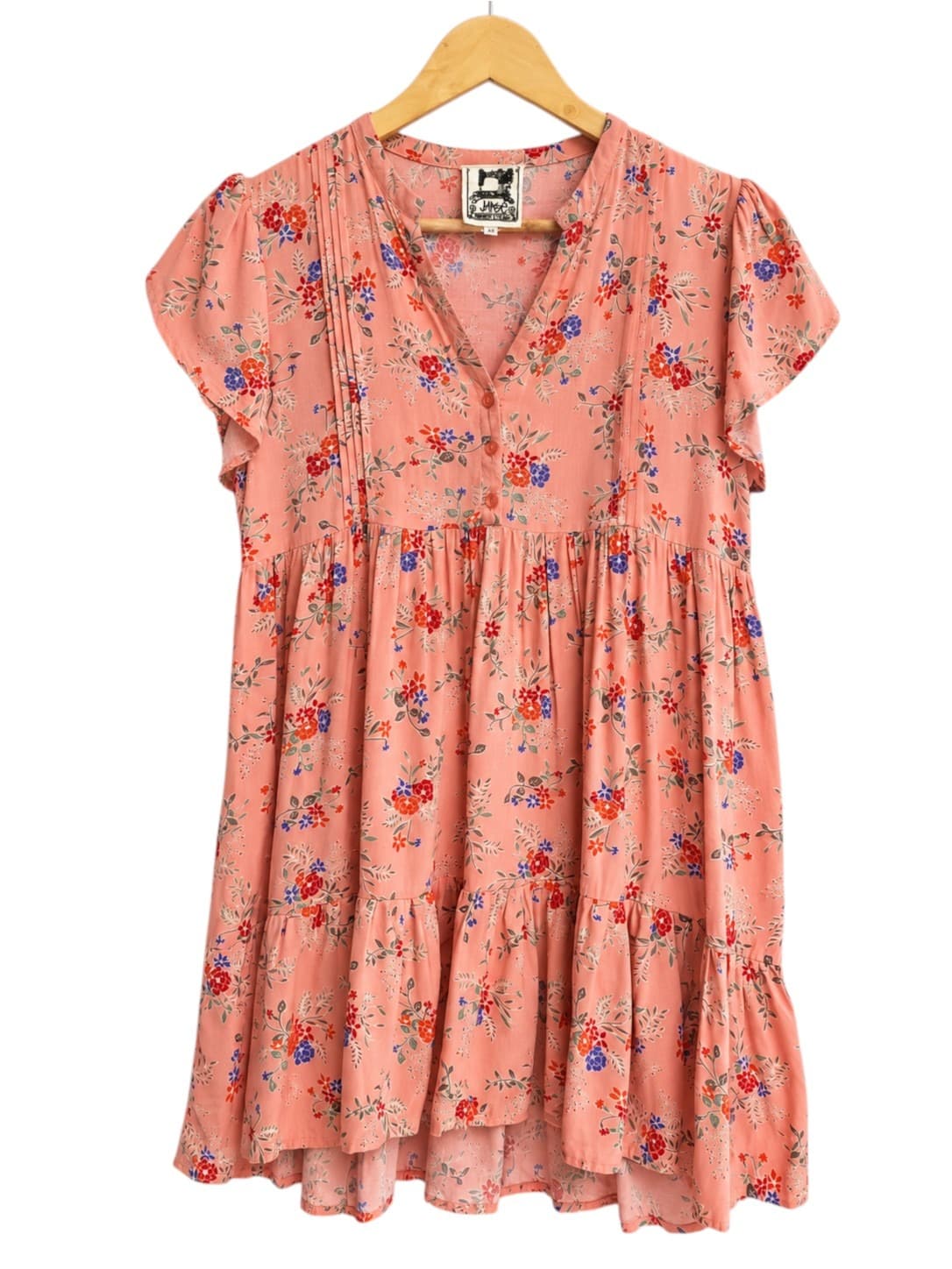 JAASE Pink Floral Flutter Sleeve Tiered Mini Dress Size XS — photo 1 of 8