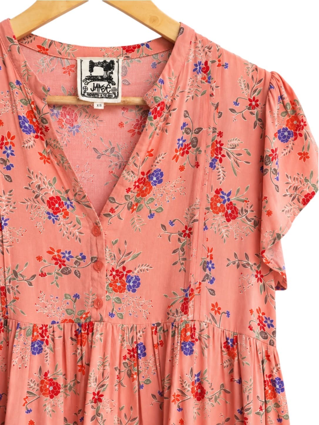 JAASE Pink Floral Flutter Sleeve Tiered Mini Dress Size XS — photo 3 of 8