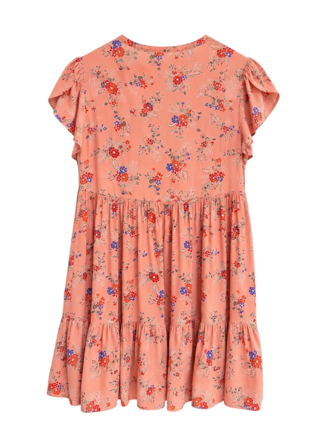 JAASE Pink Floral Flutter Sleeve Tiered Mini Dress Size XS — photo 4 of 8