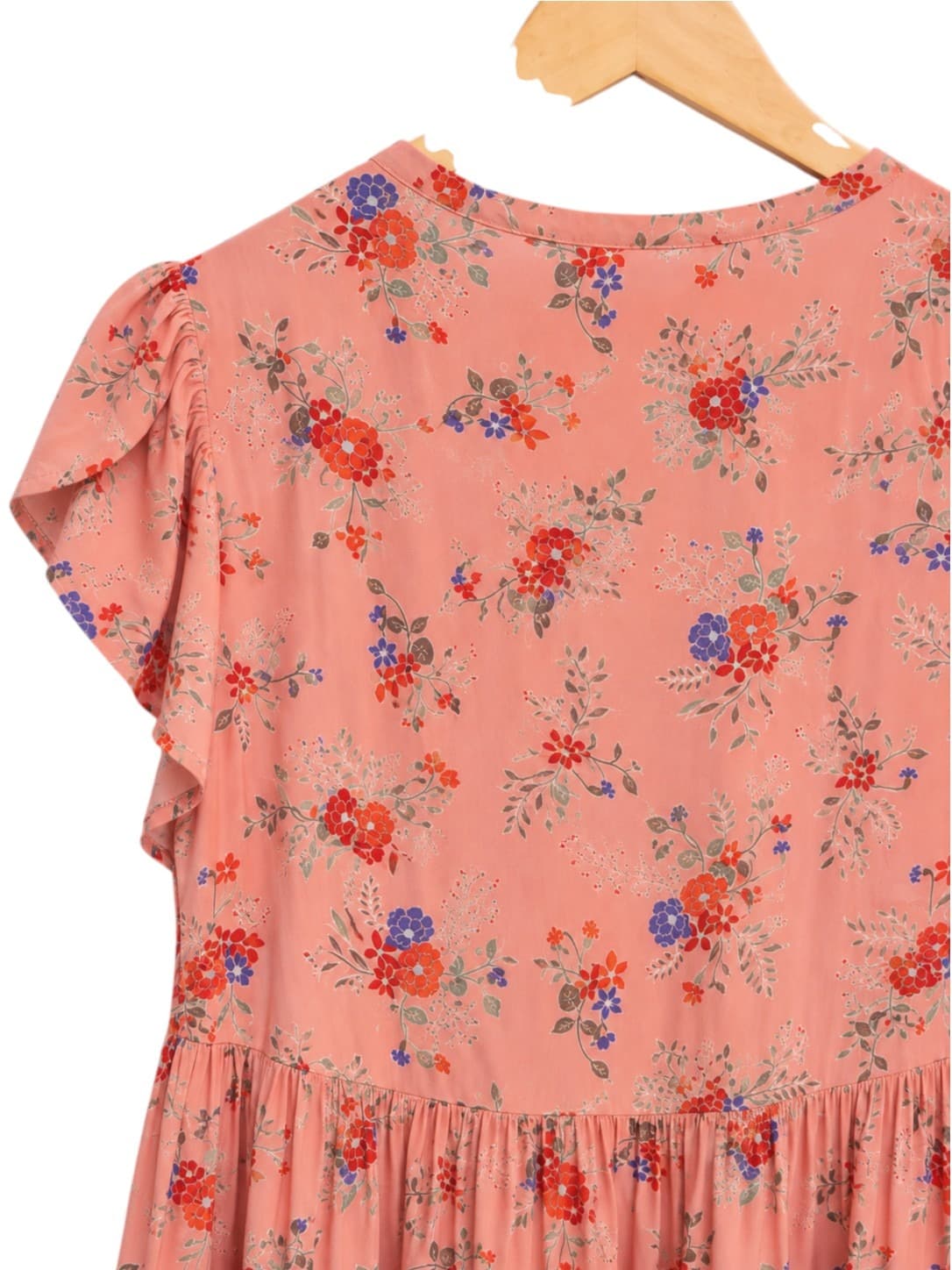 JAASE Pink Floral Flutter Sleeve Tiered Mini Dress Size XS — photo 5 of 8