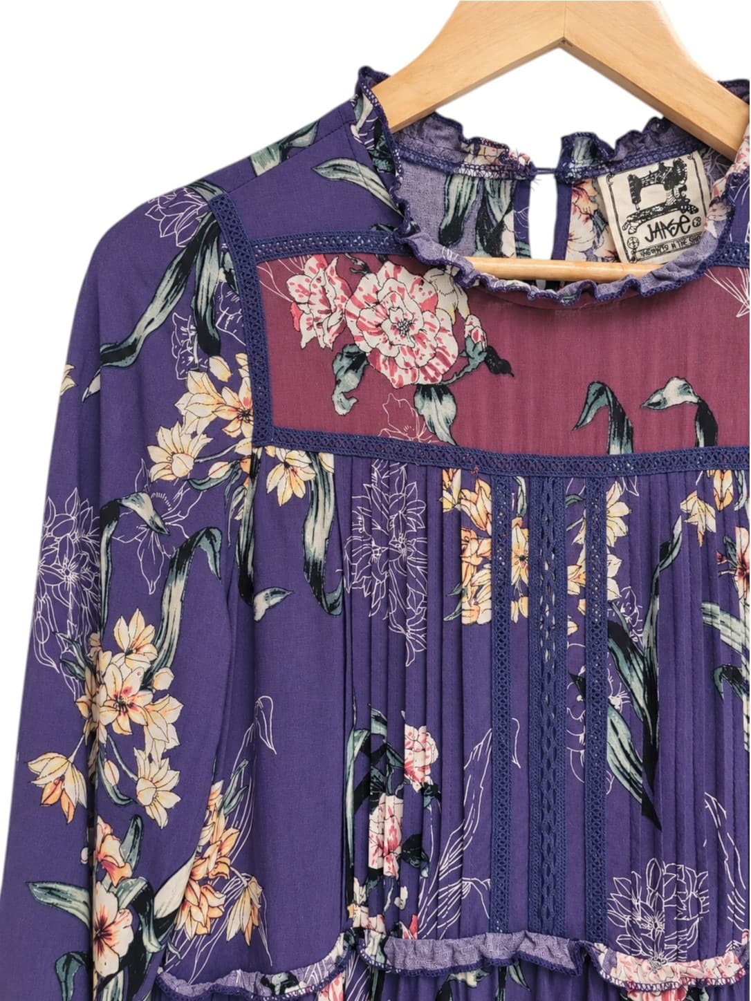JAASE Purple Floral Tiered Lace Trim Boho Mini Dress Size S — photo 2 of 7