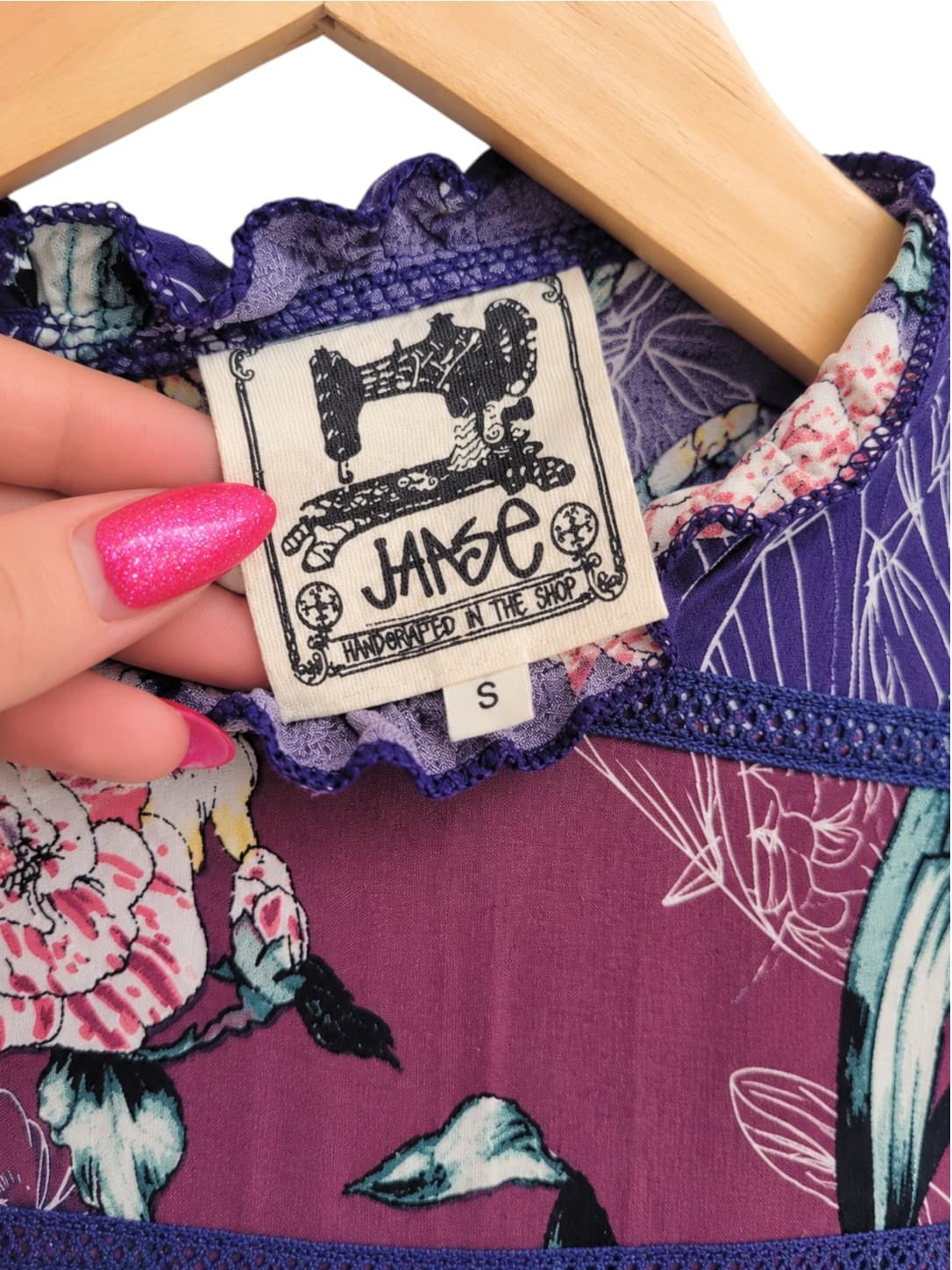 JAASE Purple Floral Tiered Lace Trim Boho Mini Dress Size S — photo 4 of 7