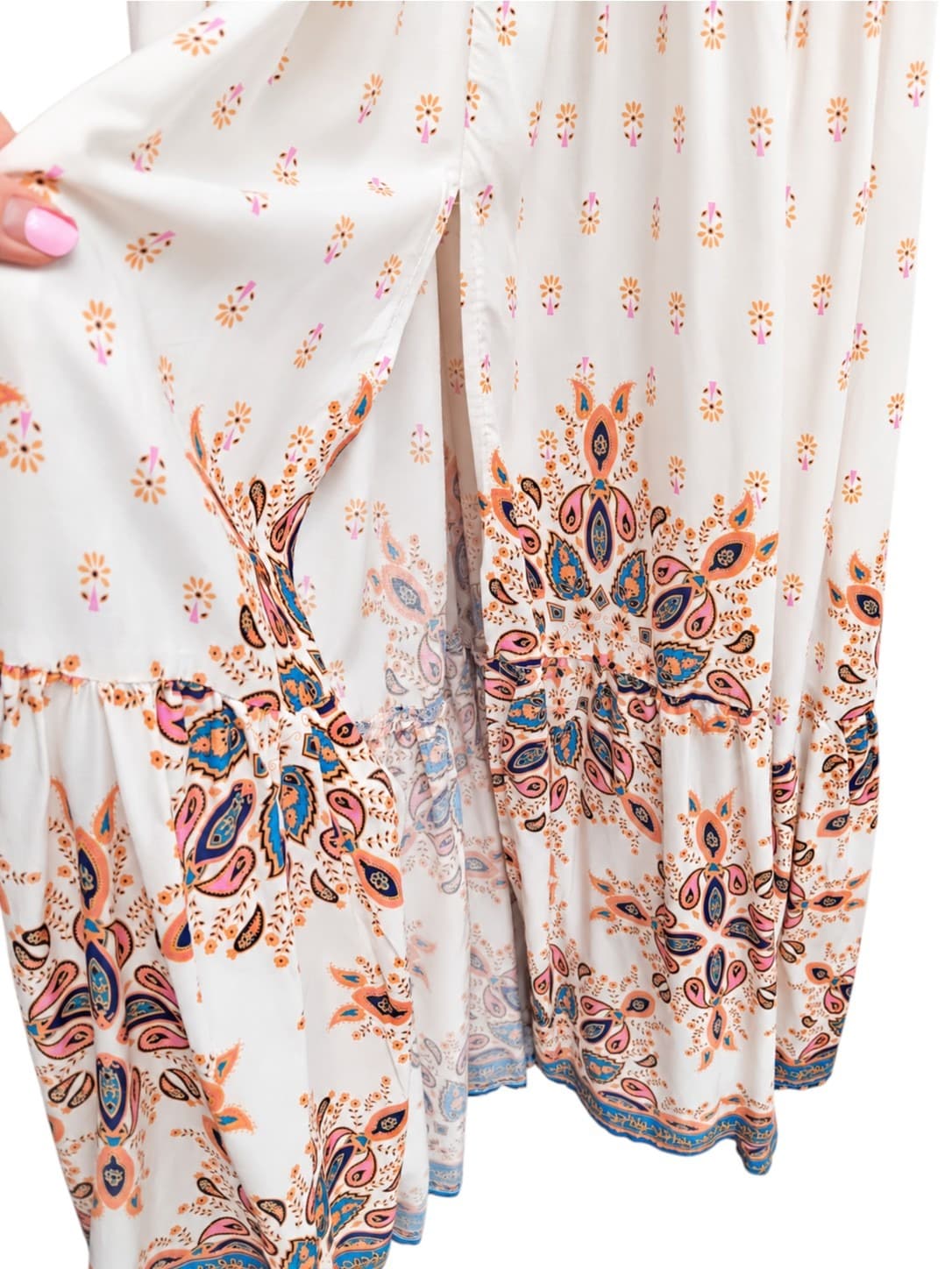 Jaase Womens Maxi Dress Size S White Multi Paisley Boho Tiered Rayon BNWT — photo 4 of 9