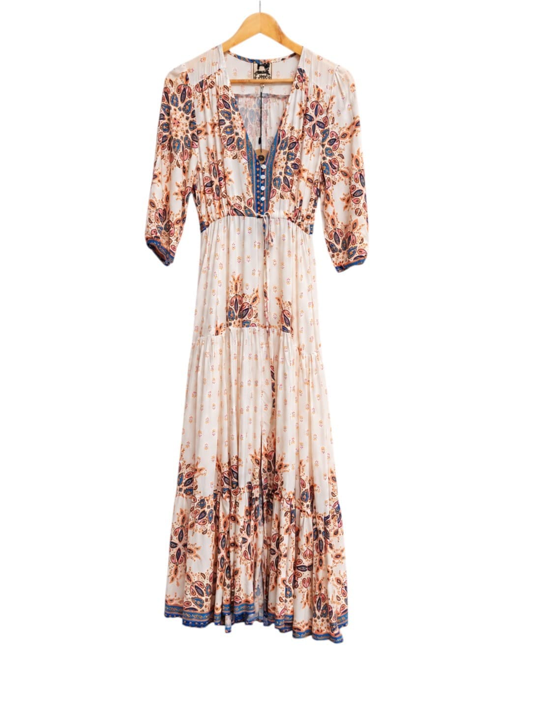 Jaase Womens Maxi Dress Size S White Multi Paisley Boho Tiered Rayon BNWT — photo 2 of 9
