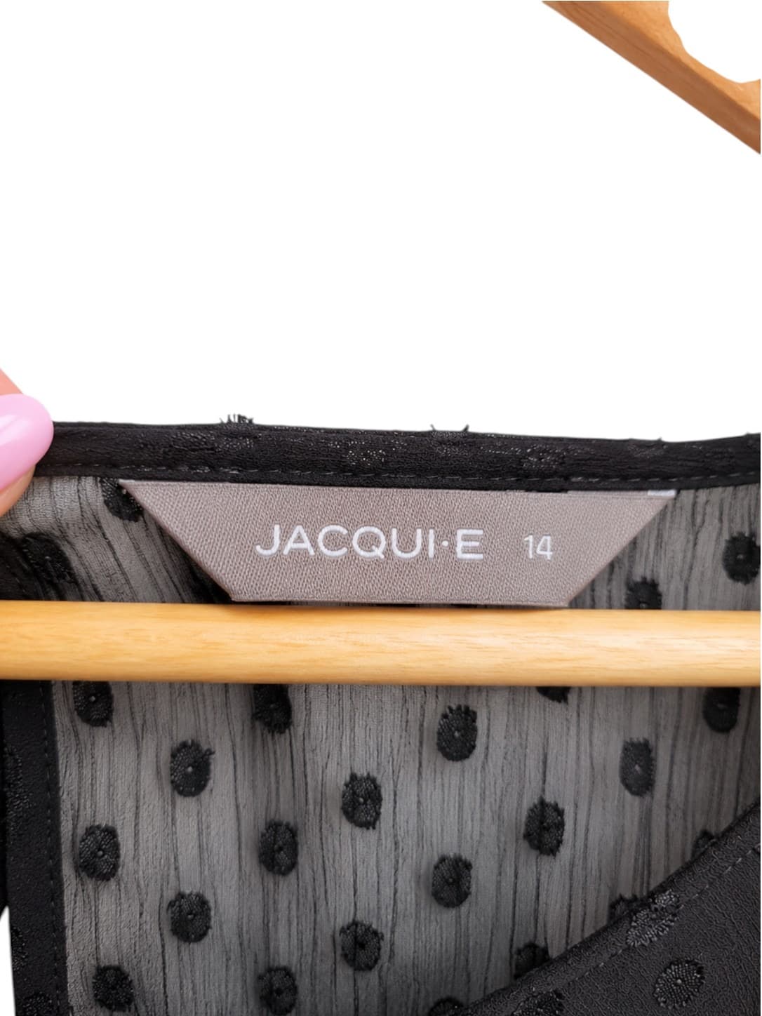 Jacqui E Womens Blouse Size 14 Black Swiss Dot Sheer Ruffle Sleeve Top — photo 7 of 8
