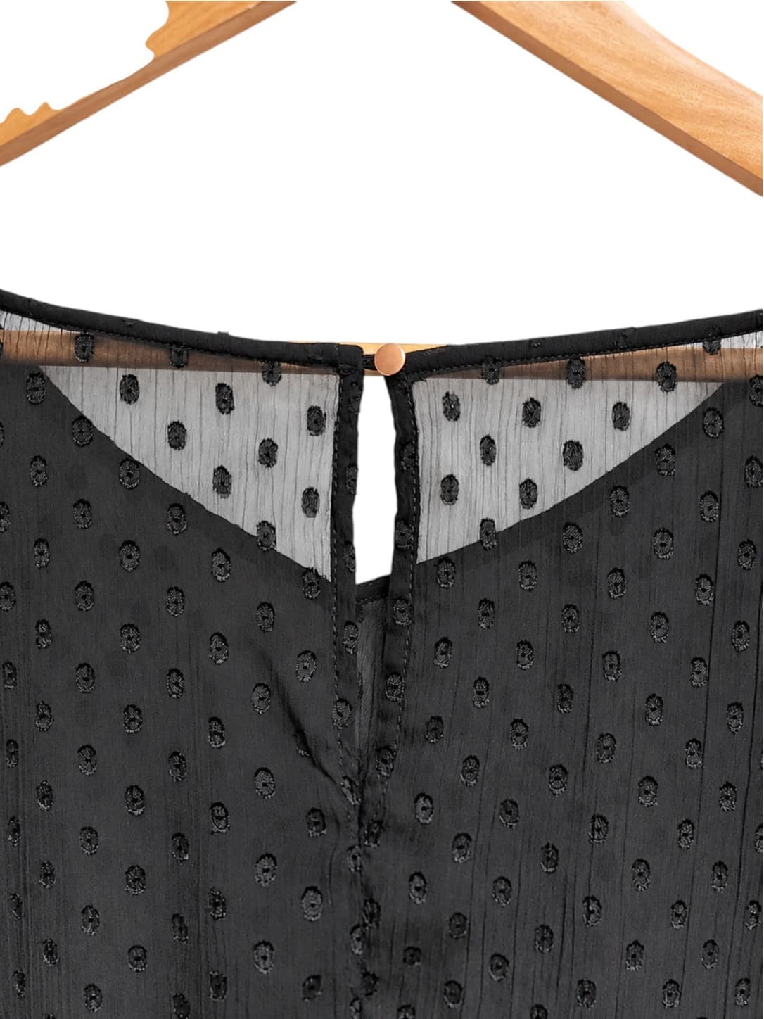 Jacqui E Womens Blouse Size 14 Black Swiss Dot Sheer Ruffle Sleeve Top — photo 6 of 8