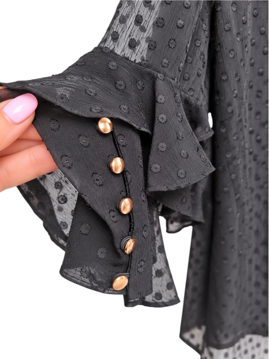 Jacqui E Womens Blouse Size 14 Black Swiss Dot Sheer Ruffle Sleeve Top — photo 4 of 8