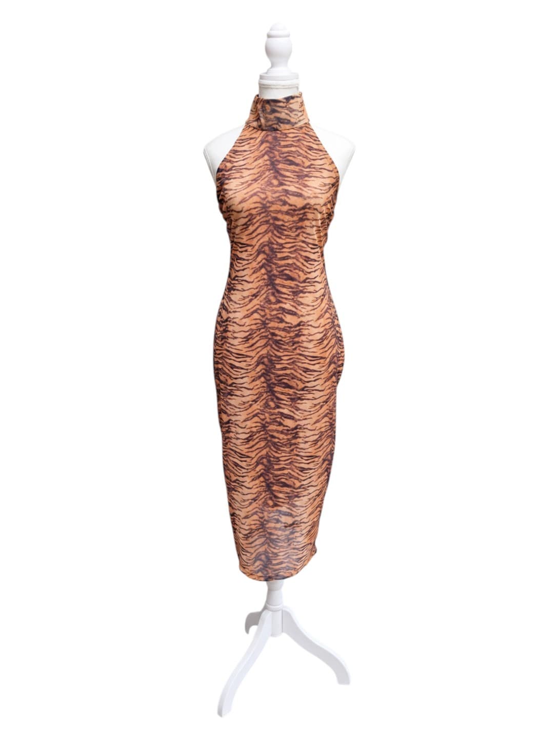 JGR & STN Womens Midi Dress Size 10 Tiger Print Halter Neck Backless Bodycon — photo 1 of 7