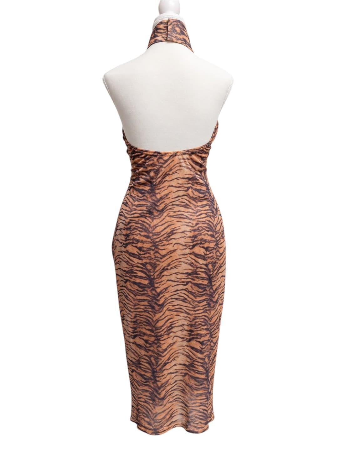 JGR & STN Womens Midi Dress Size 10 Tiger Print Halter Neck Backless Bodycon — photo 4 of 7