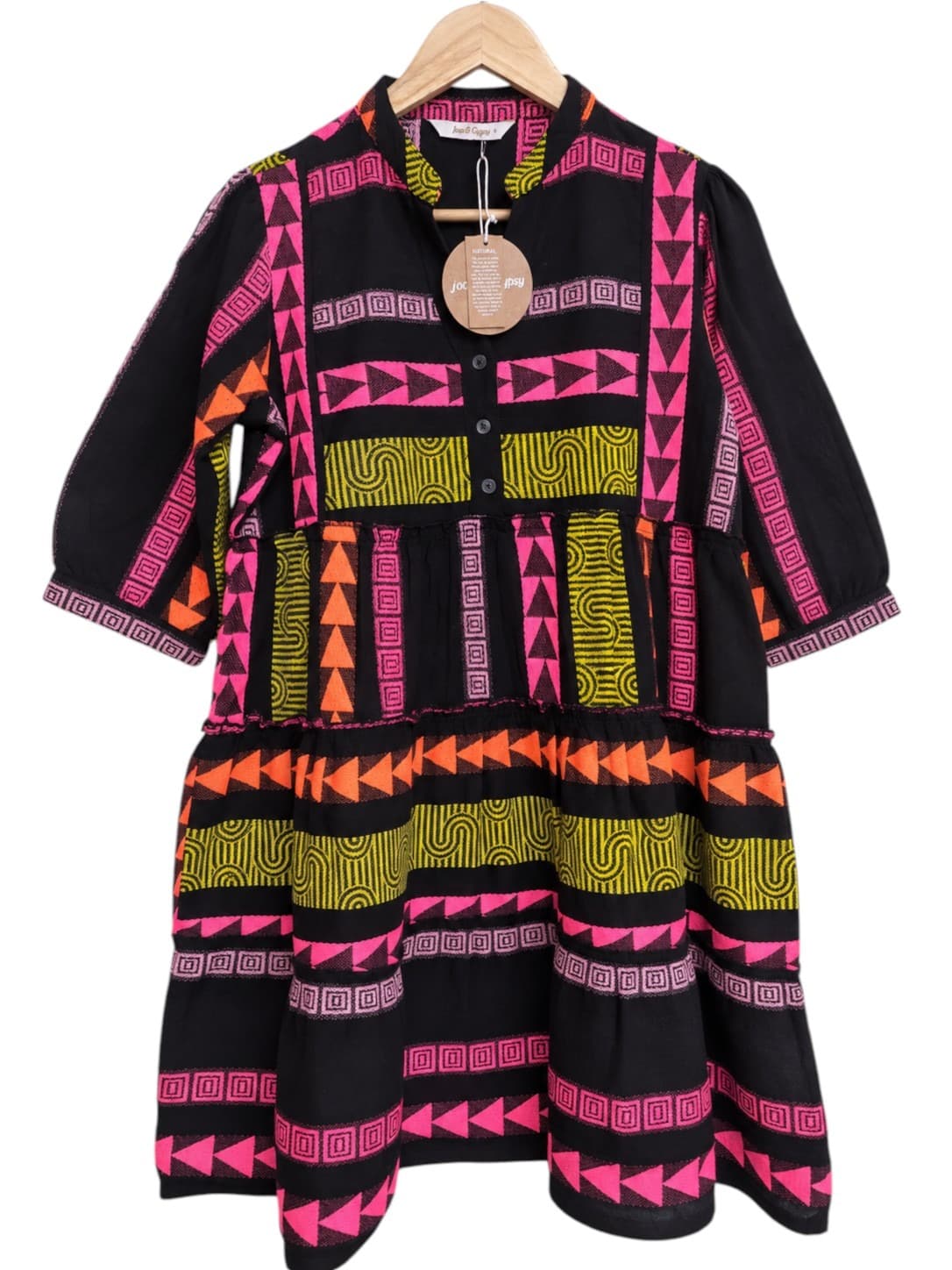 JOOP & GYPSY Black Geometric Embroidered Tiered Cotton Dress BNWT Size 8 — photo 1 of 7