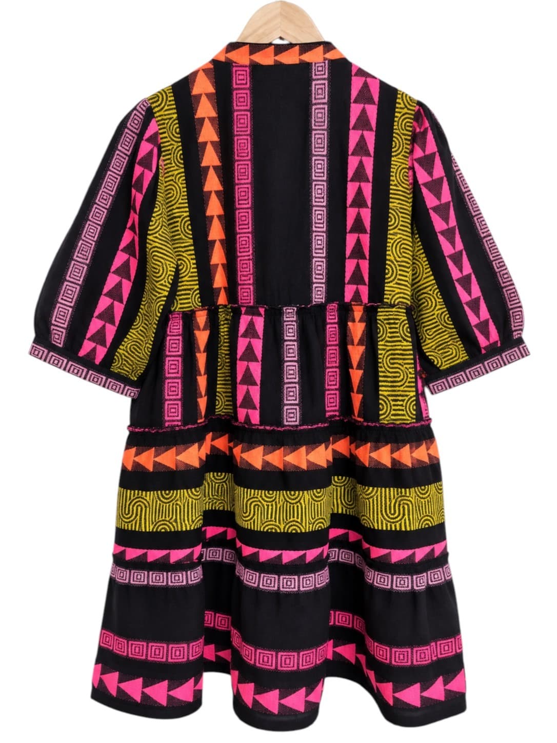 JOOP & GYPSY Black Geometric Embroidered Tiered Cotton Dress BNWT Size 8 — photo 5 of 7