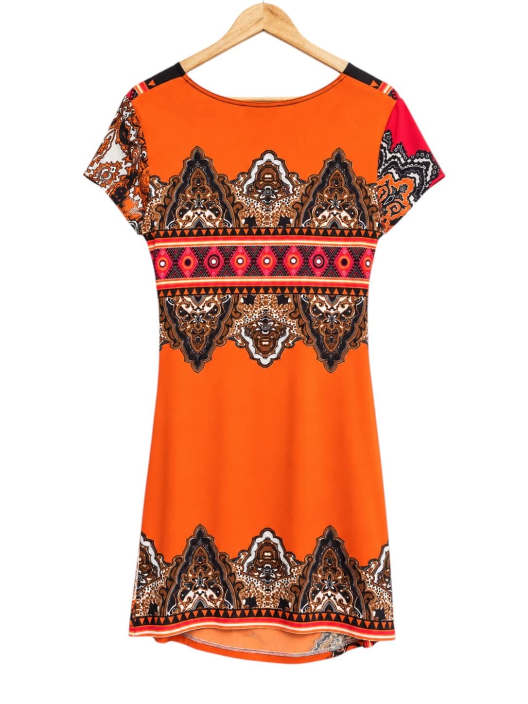 JOSEPH RIBKOFF Orange Paisley Print Ruched Wrap Style Dress Size 12 — photo 4 of 6