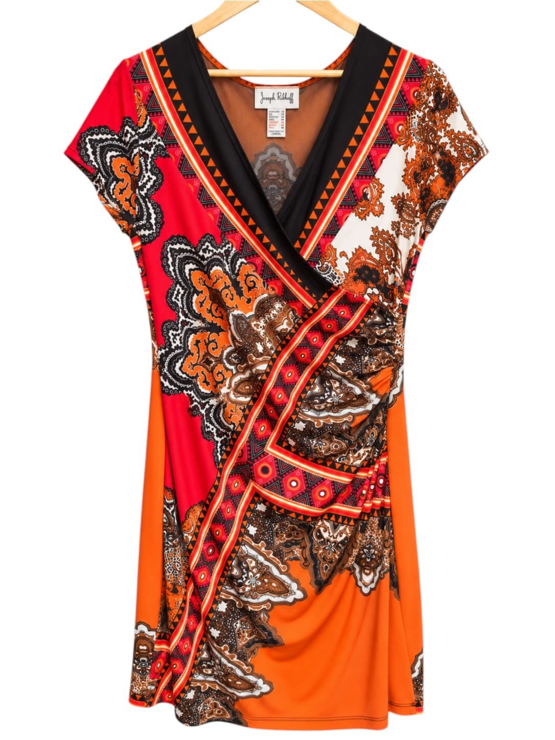 JOSEPH RIBKOFF Orange Paisley Print Ruched Wrap Style Dress Size 12 — photo 1 of 6