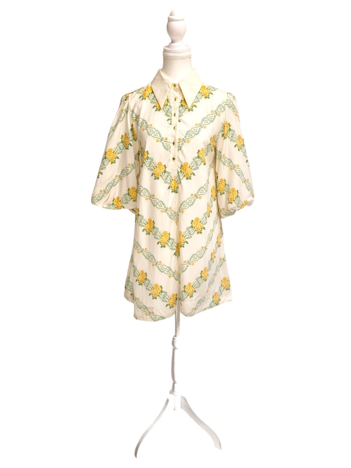KEEPSAKE Cream Yellow Floral Puff Sleeve Collared Mini Dress XS — photo 1 of 8