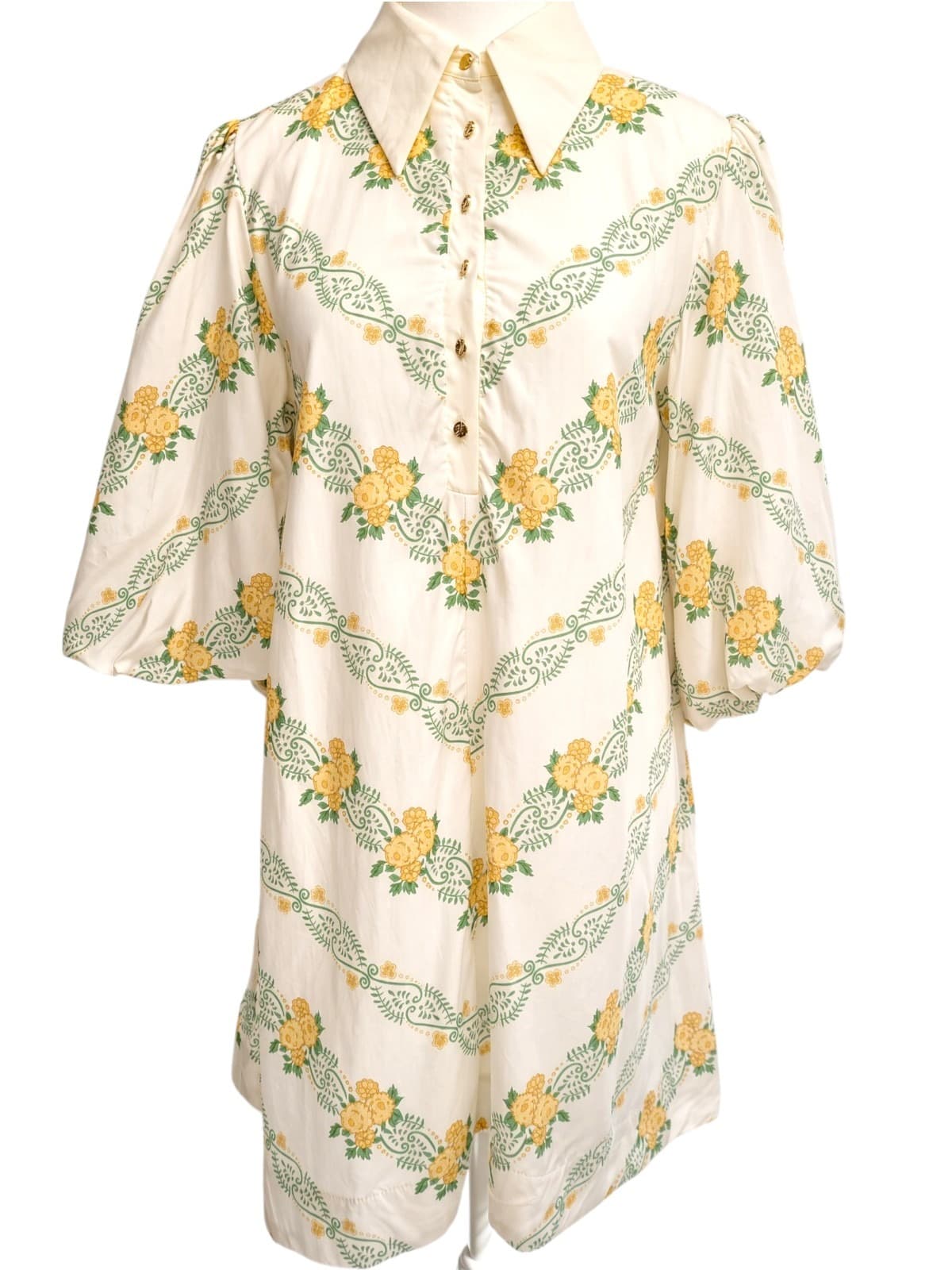 KEEPSAKE Cream Yellow Floral Puff Sleeve Collared Mini Dress XS — photo 3 of 8