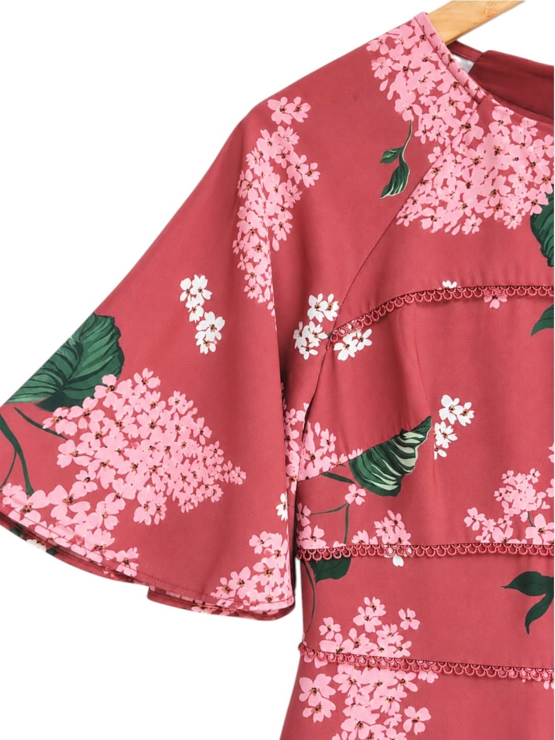 KEEPSAKE Red Pink Floral Asymmetric Hem Midi Dress Flutter Sleeve Size S — photo 3 of 7