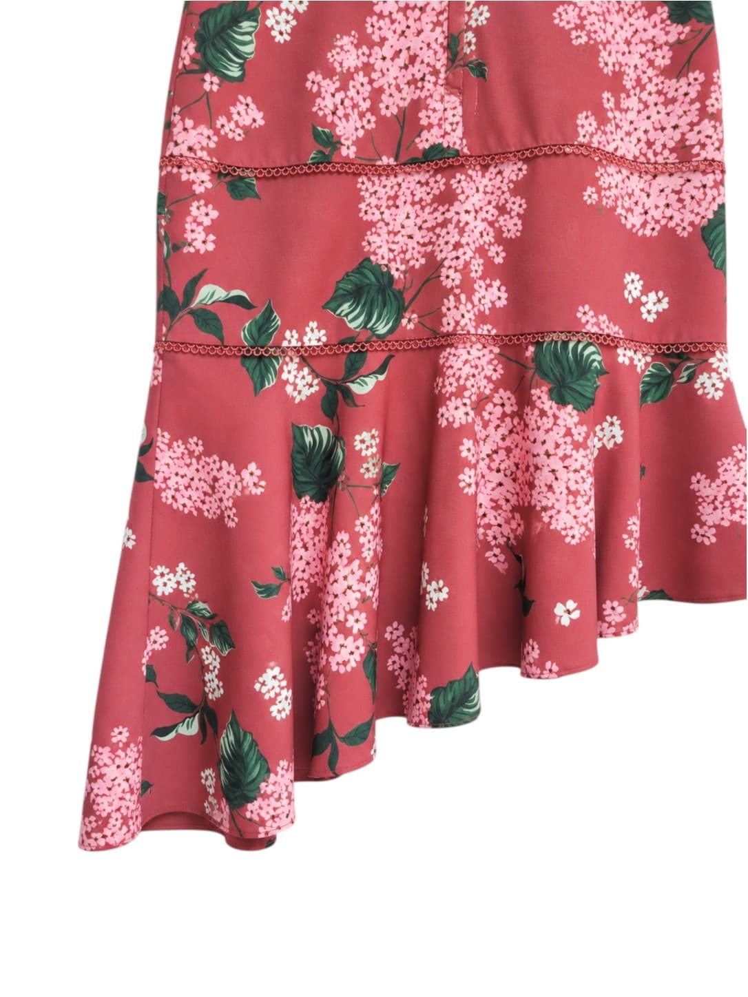 KEEPSAKE Red Pink Floral Asymmetric Hem Midi Dress Flutter Sleeve Size S — photo 4 of 7