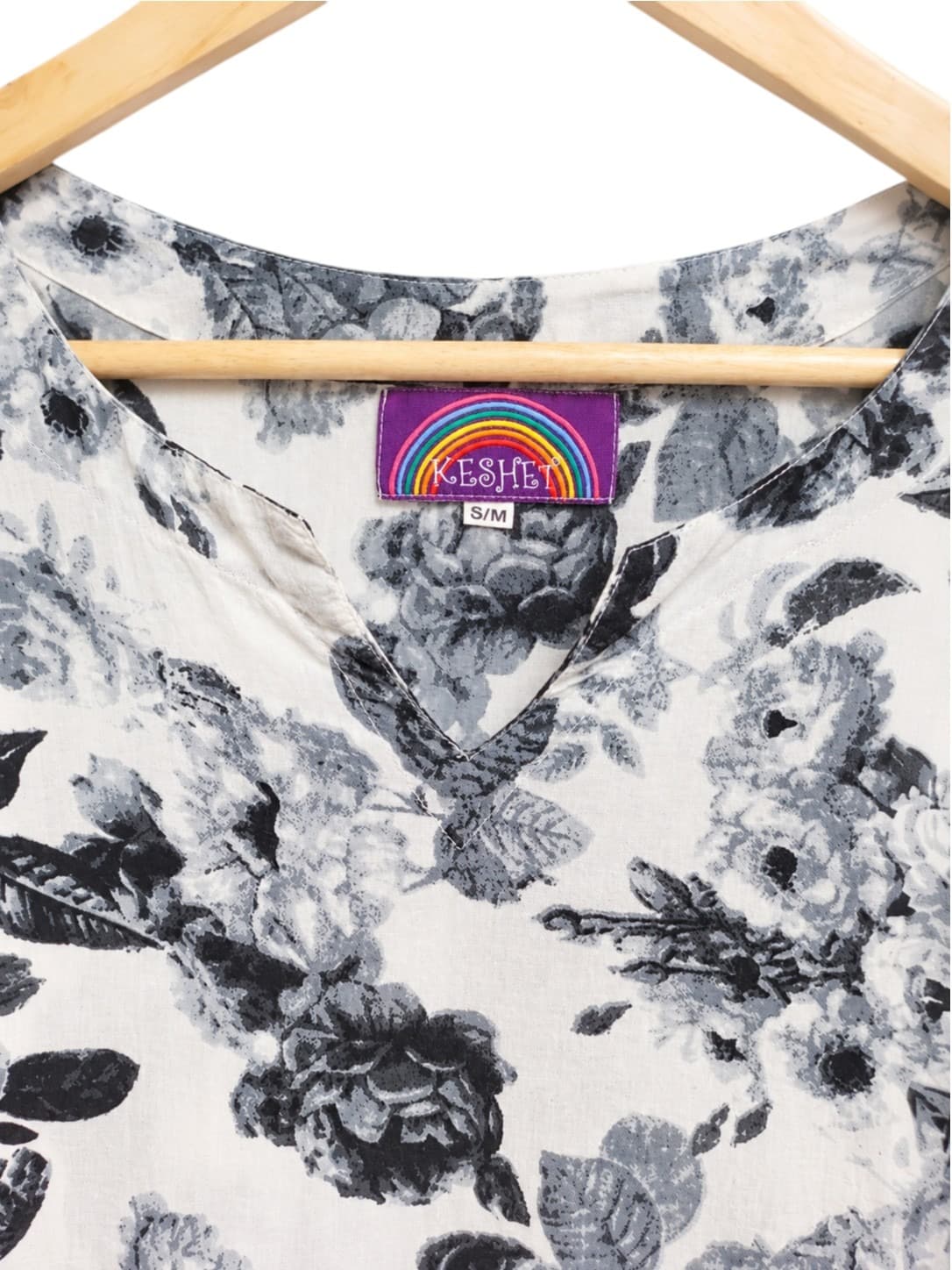 KESHET Floral Tunic Dress Black White 3/4 Sleeve Relaxed Womens S/M — photo 4 of 6