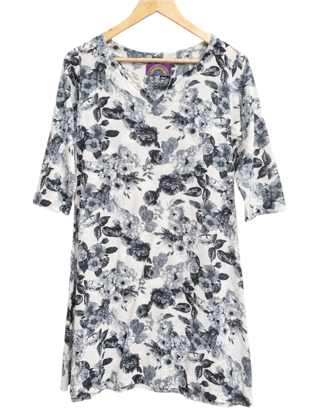 KESHET Floral Tunic Dress Black White 3/4 Sleeve Relaxed Womens S/M — photo 1 of 6