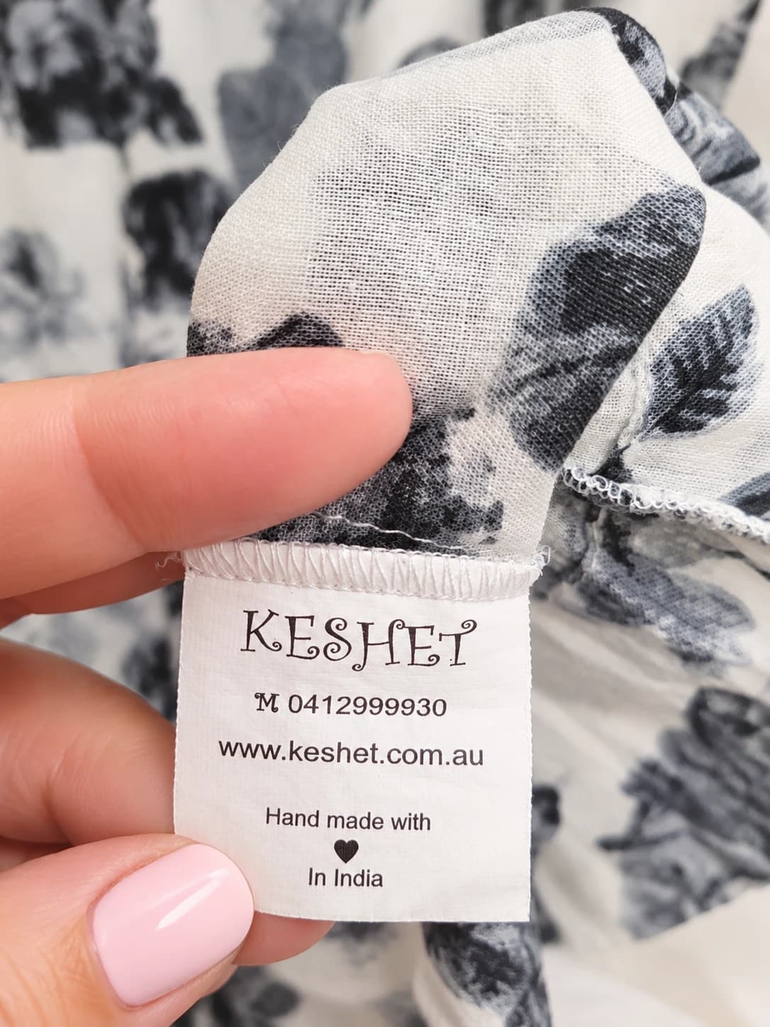 KESHET Floral Tunic Dress Black White 3/4 Sleeve Relaxed Womens S/M — photo 6 of 6