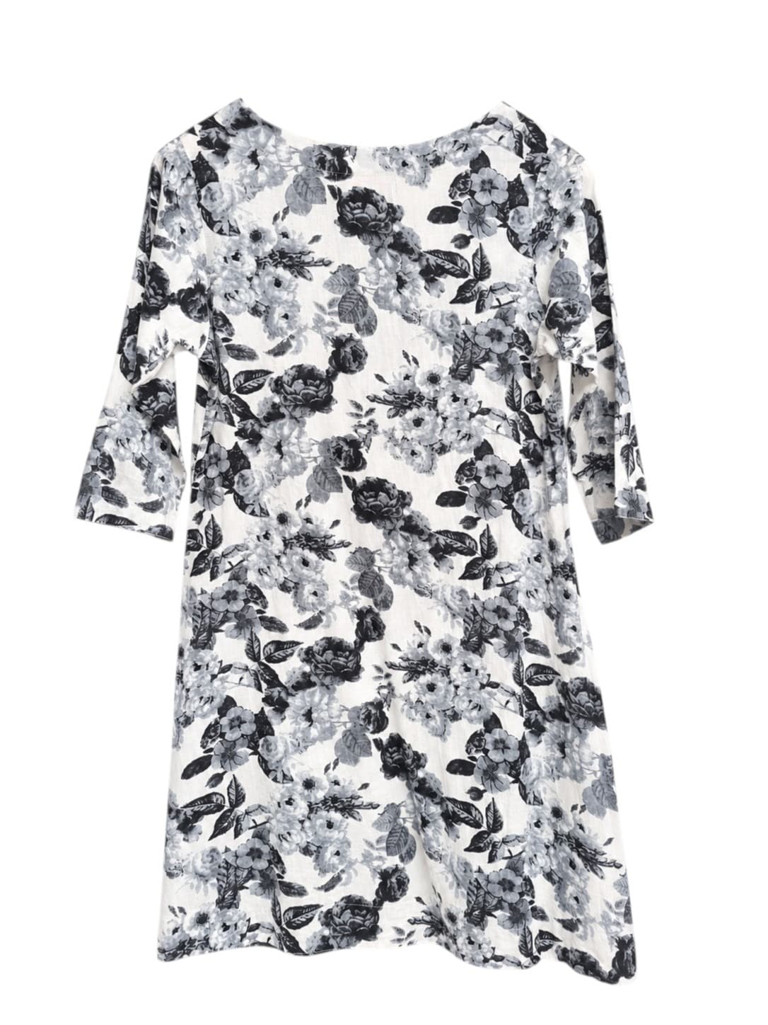 KESHET Floral Tunic Dress Black White 3/4 Sleeve Relaxed Womens S/M — photo 3 of 6