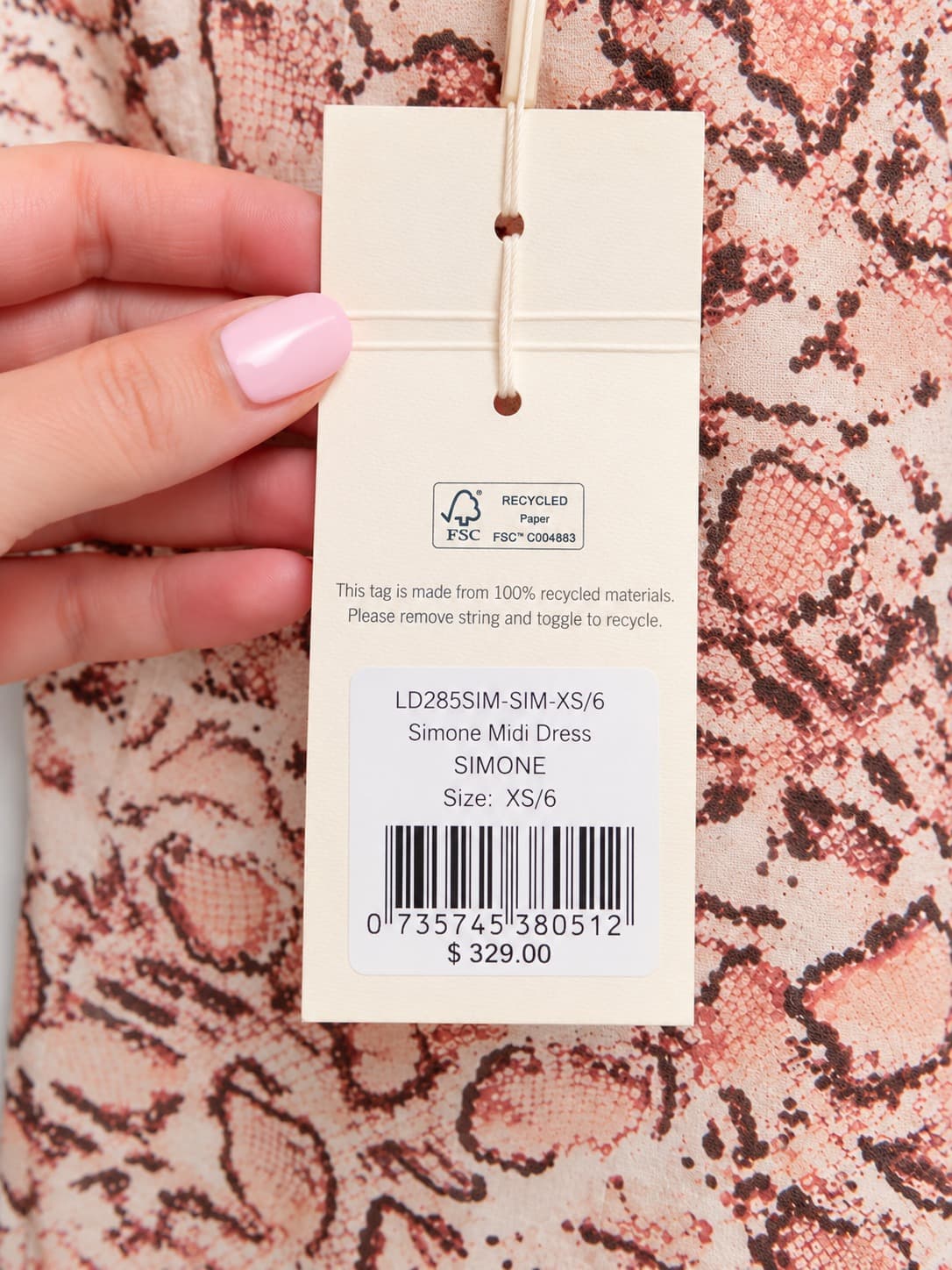 Kivari Simone Midi Dress Womens Size 6 Blush Pink Snake Print Linen BNWT — photo 7 of 9