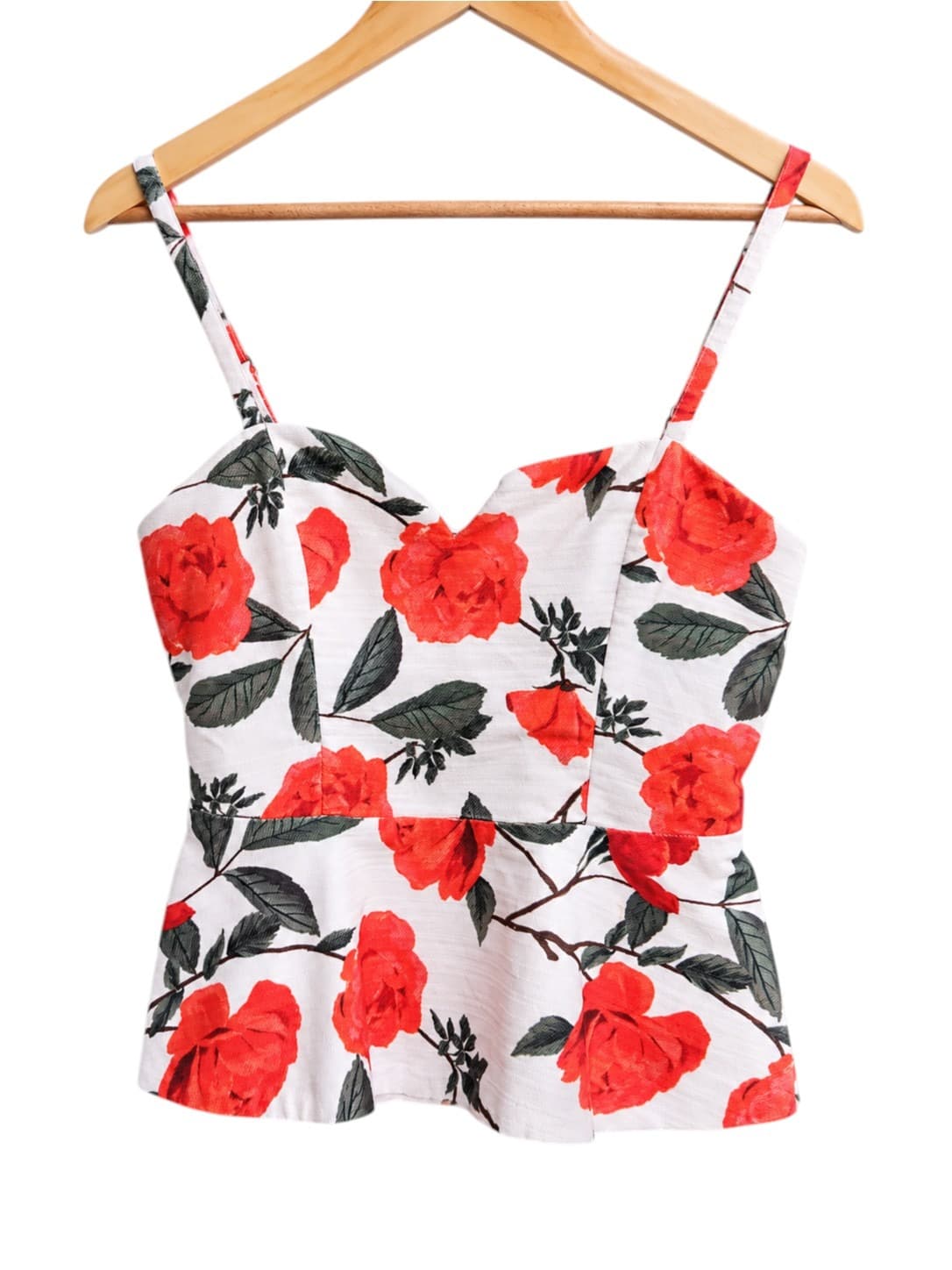KOOKAI Womens Peplum Top Size 34 White Red Rose Floral Sweetheart Corset Style — photo 1 of 6
