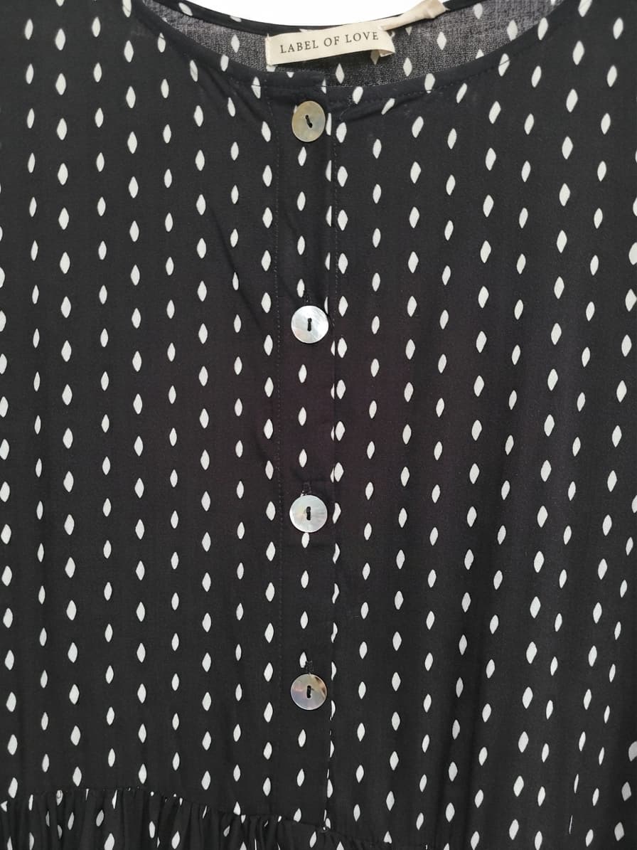 LABEL OF LOVE Black White Spot Belted Smock Dress Balloon Sleeve S/M — photo 5 of 9